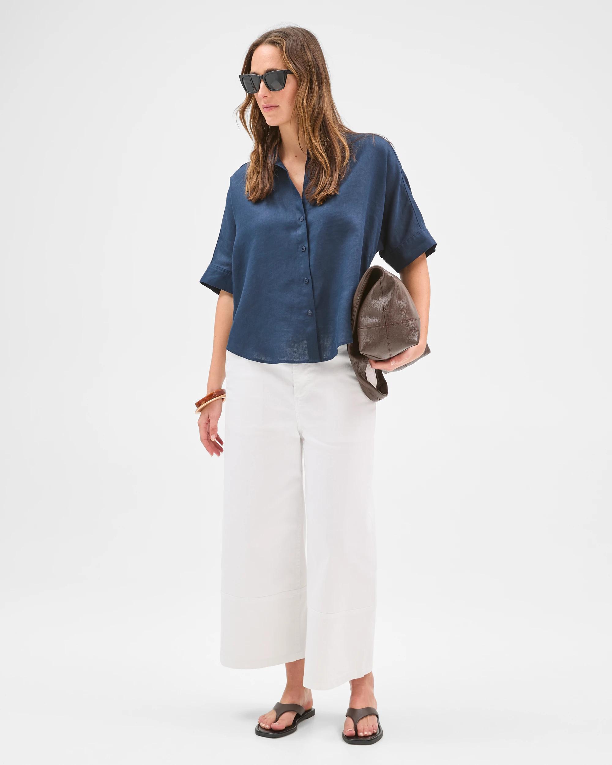 3 Target Woman European Linen Short Sleeve Shirt NAVY BLAZER, 3 of 6