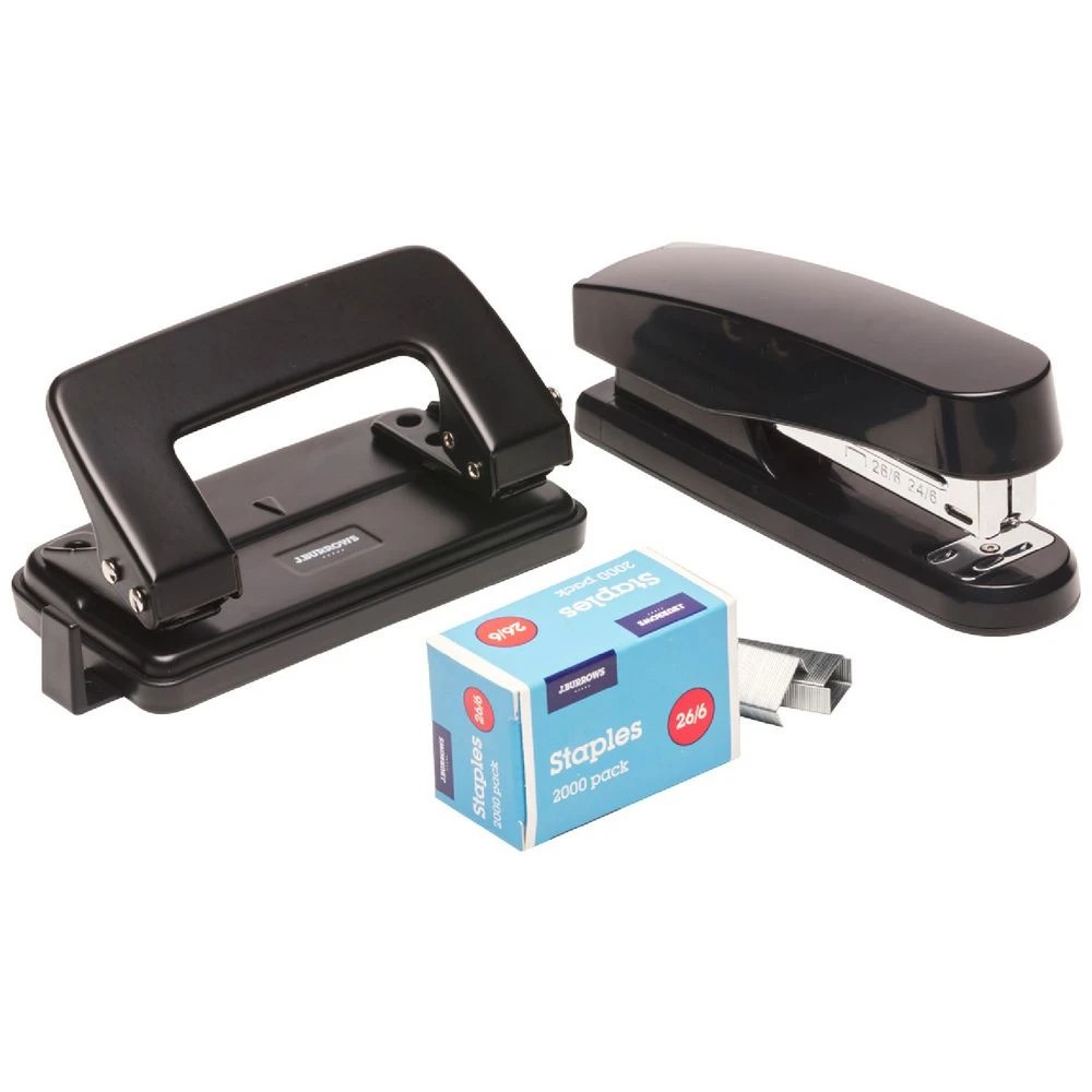 1 J.Burrows Plastic Stapler/Hole Punch Value Pack Black, 1 of 3