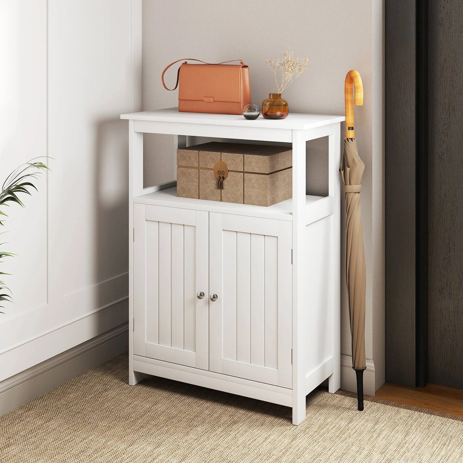 3 Costway Bathroom Floor Cabinet w/Open Compartment Storage Organizer, 3 of 5