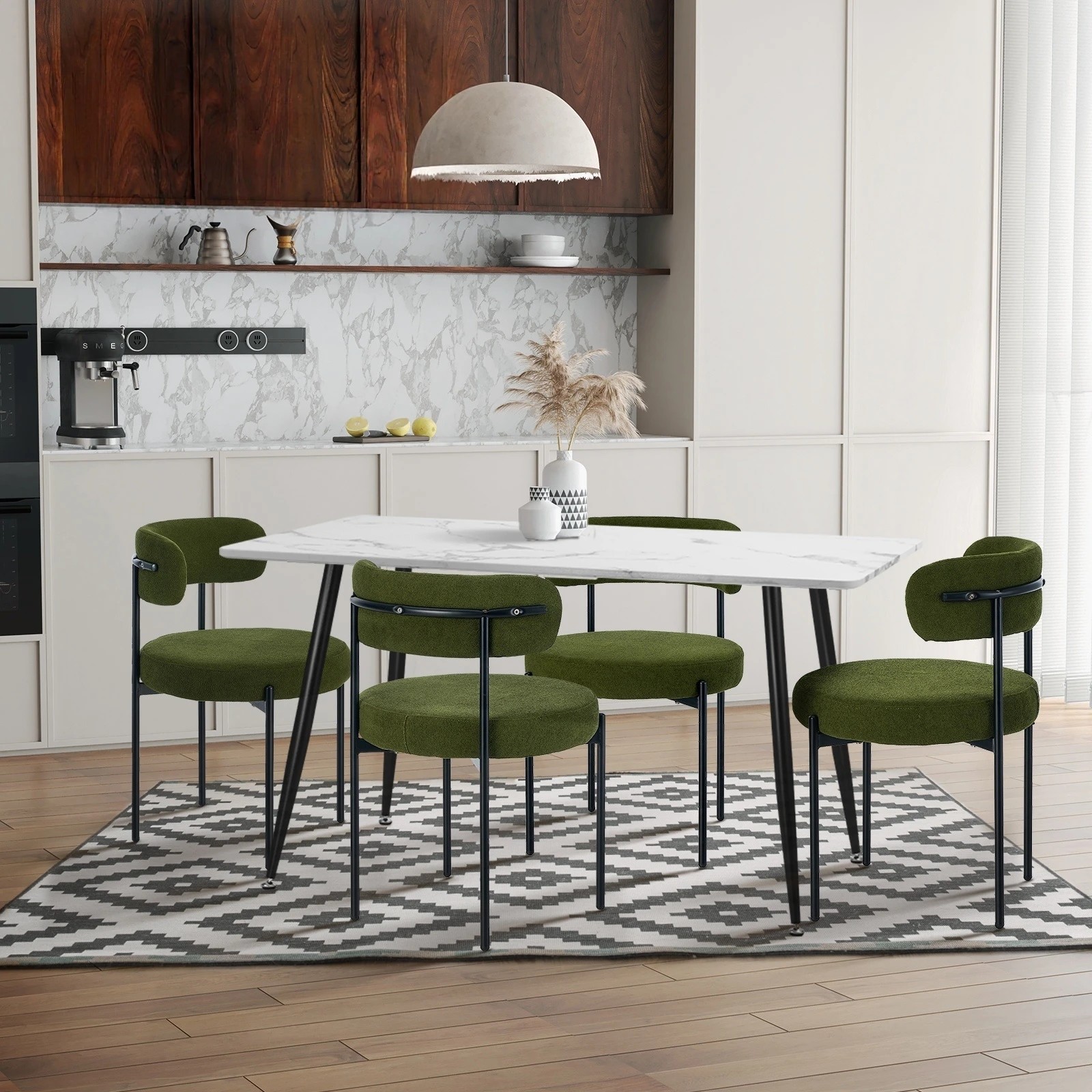 5 Oikiture 2x Dining Chair Round Boucle Kitchen Lounge Seats Backrest
 - Green, 5 of 10