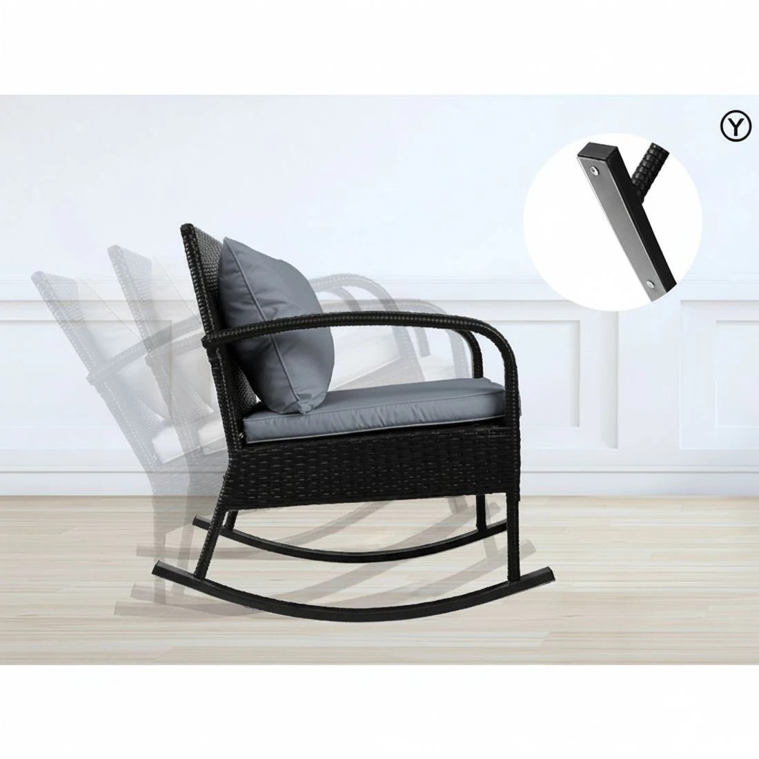 5 Gardeon 3PC Rocking Chair Table Wicker Outdoor Furniture Patio Bistro Set - Black, 5 of 8