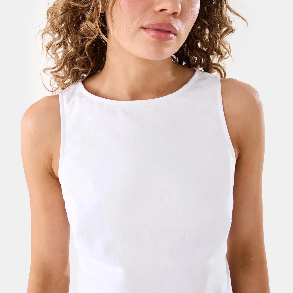 8 Sleeveless Boat Neck Linen Blend Mini Dress WHITE, 8 of 9