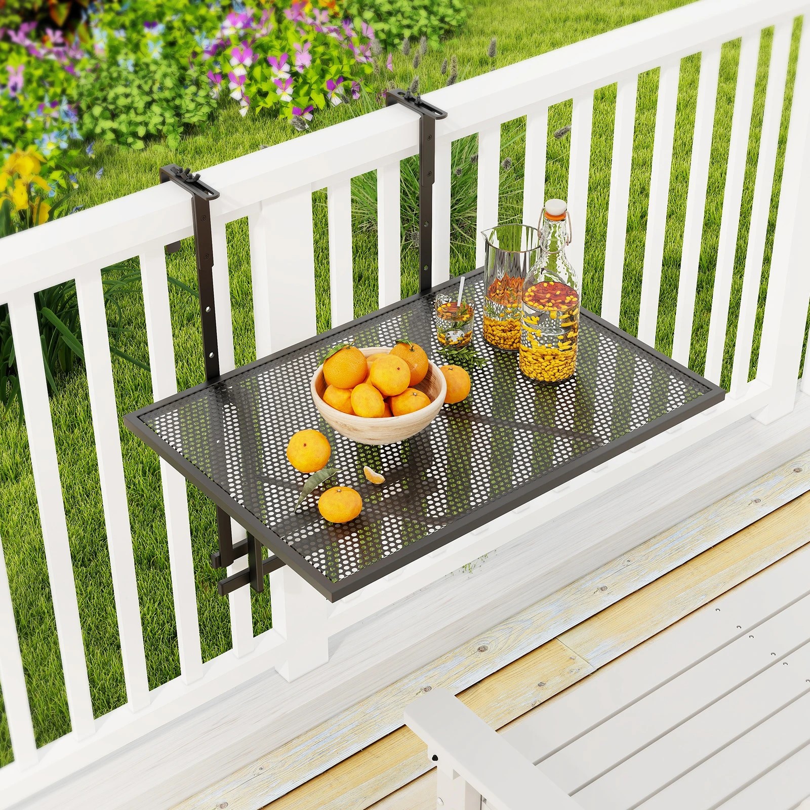 2 Costway Balcony Railing Table w/5 Adjustable Heights Folding Hanging Table, 2 of 3