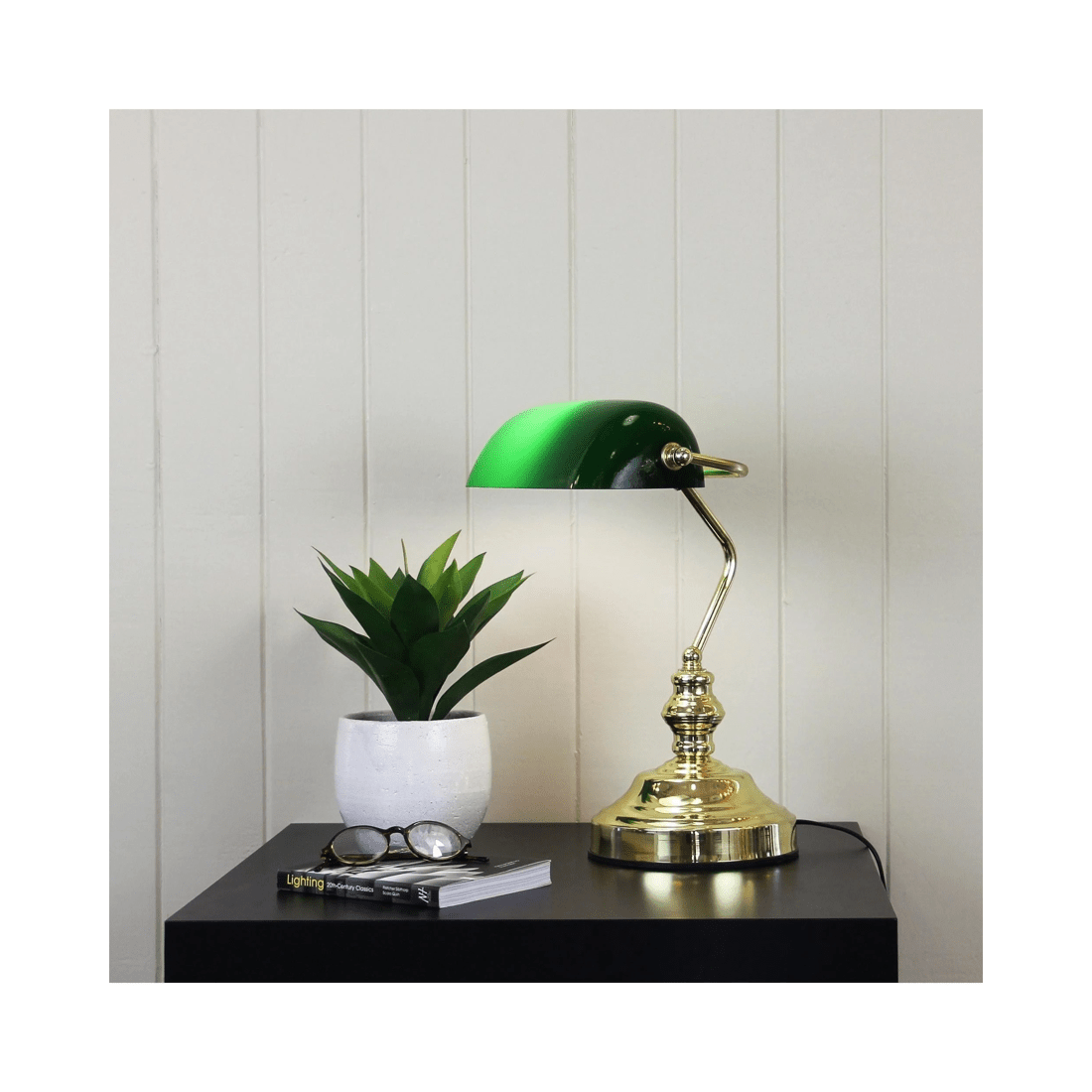 2 Oriel Lighting Bankers Lamp — Brass-Plated Metal with Green Glass Shade, Switched (H40cm x W27cm)
 - assorted, 2 of 2