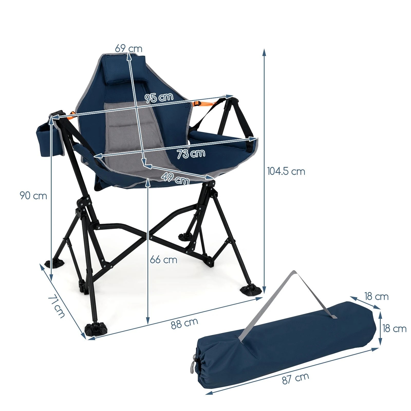 2 Costway Oversized Hammock Camping Chair Foldable Swing Chair w/Cup Holder Adjustable Backrest Headrest - Blue, 2 of 2