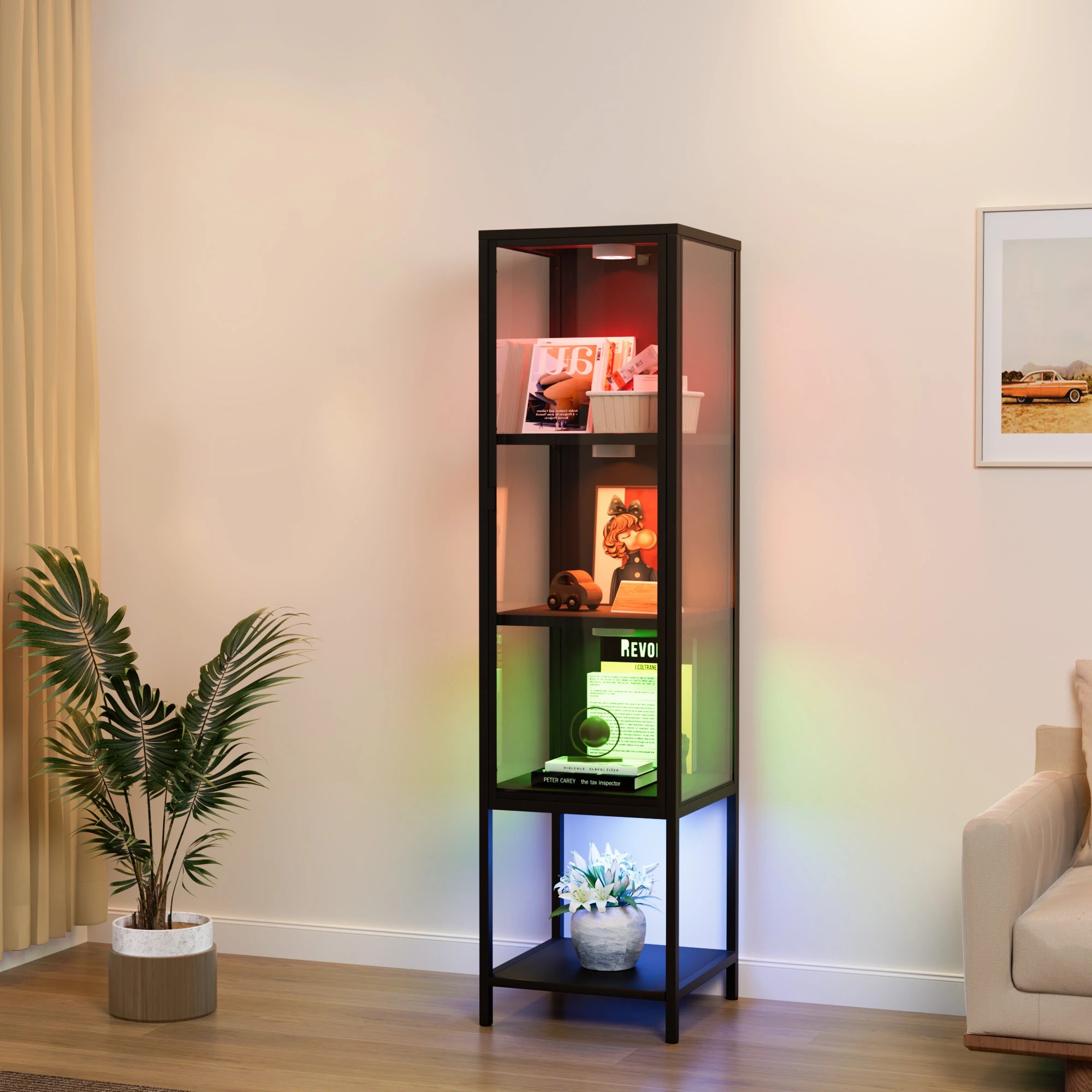 7 Stacked Glass Display Cabinet 4-Tier with LED Lights - Black, 7 of 9