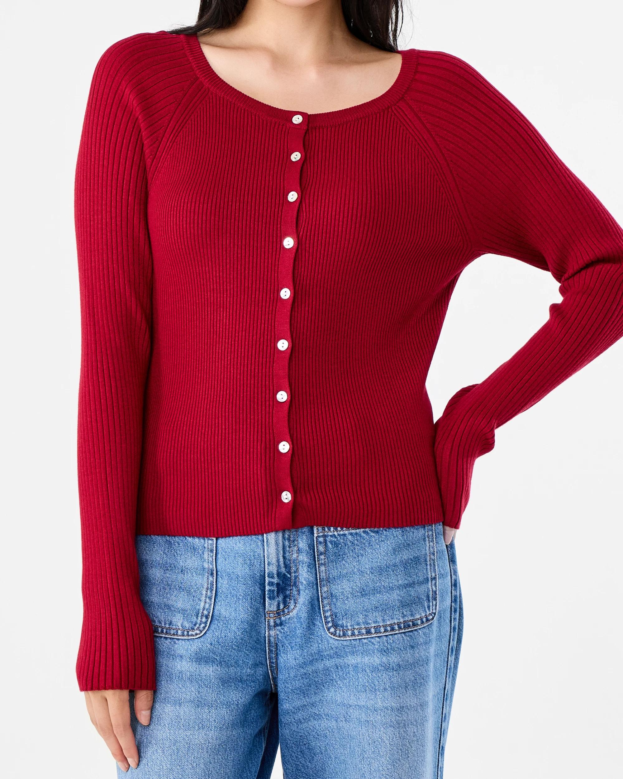 6 Long Sleeve Button Raglan Top Spice Red, 6 of 6