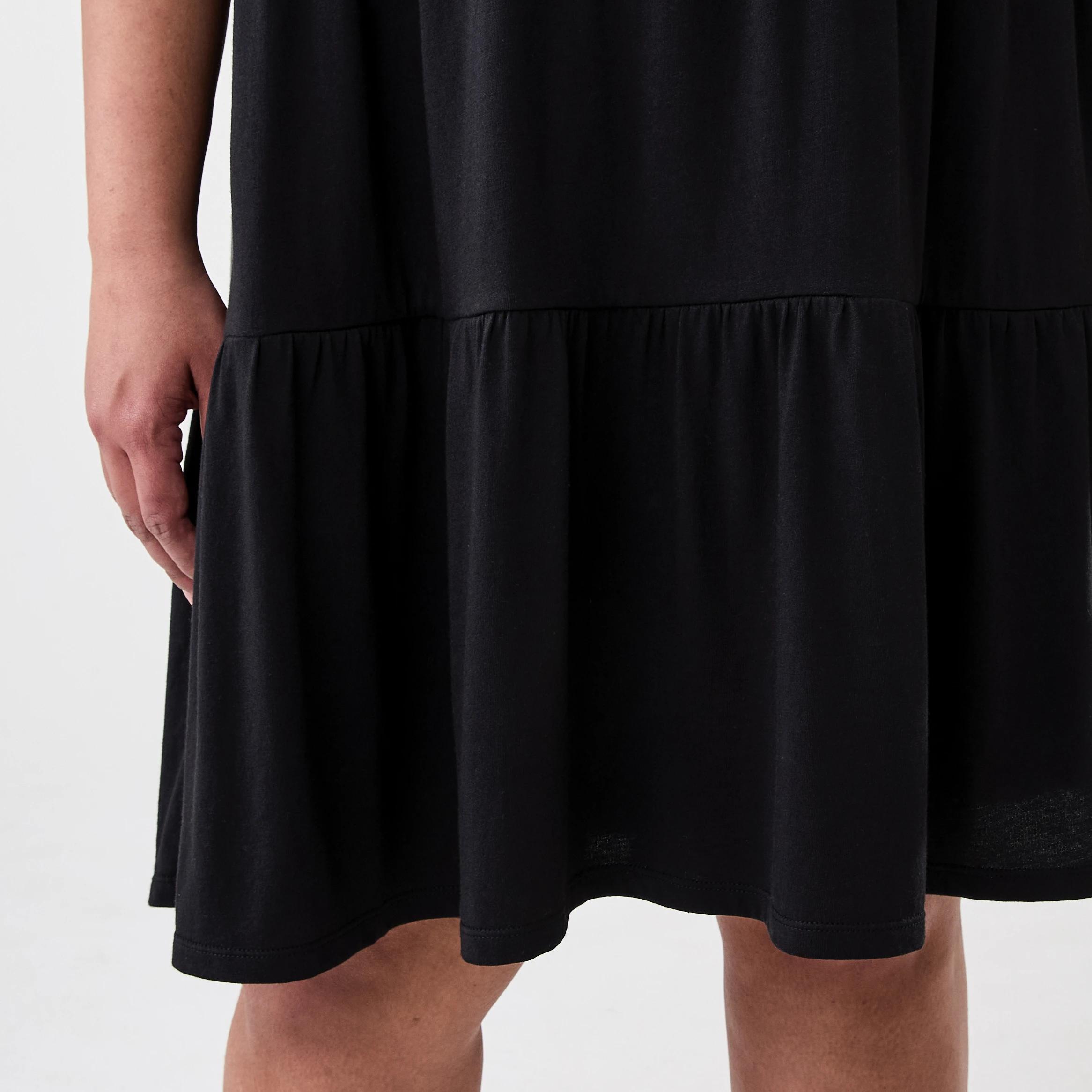 8 Curve Short Sleeve Frill Tier Knit Mini Dress Black, 8 of 9