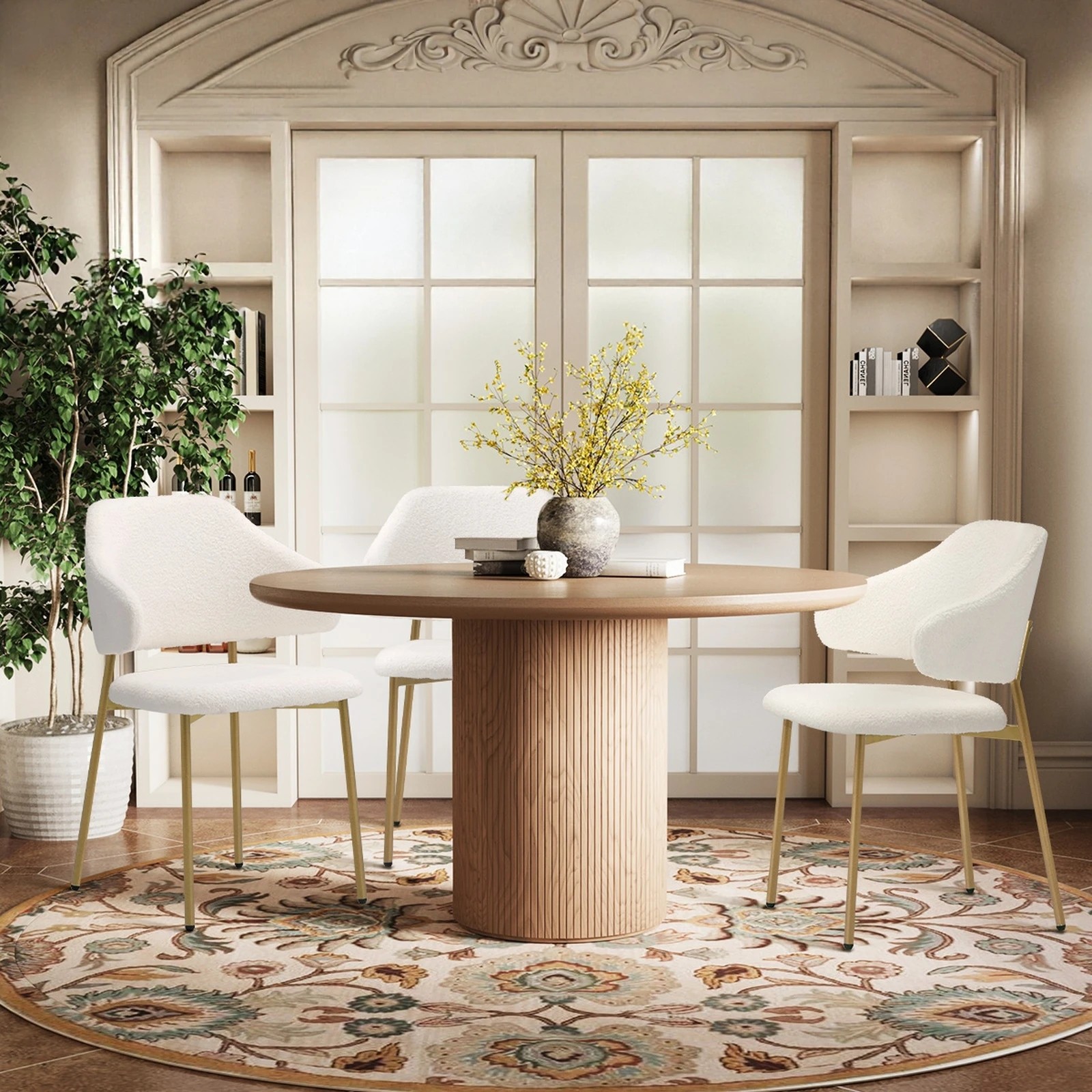 5 Oikiture 2x Dining Chair Accent Chairs Kitchen Padded Seat Sherpa Gold Metal Legs
 - White, 5 of 10