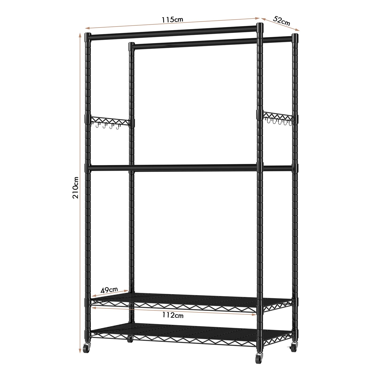 3 Advwin Portable Closet Wardrobe Adjust Closet Racks w/4 Hang Rods & 2 Shelves - Black, 3 of 10