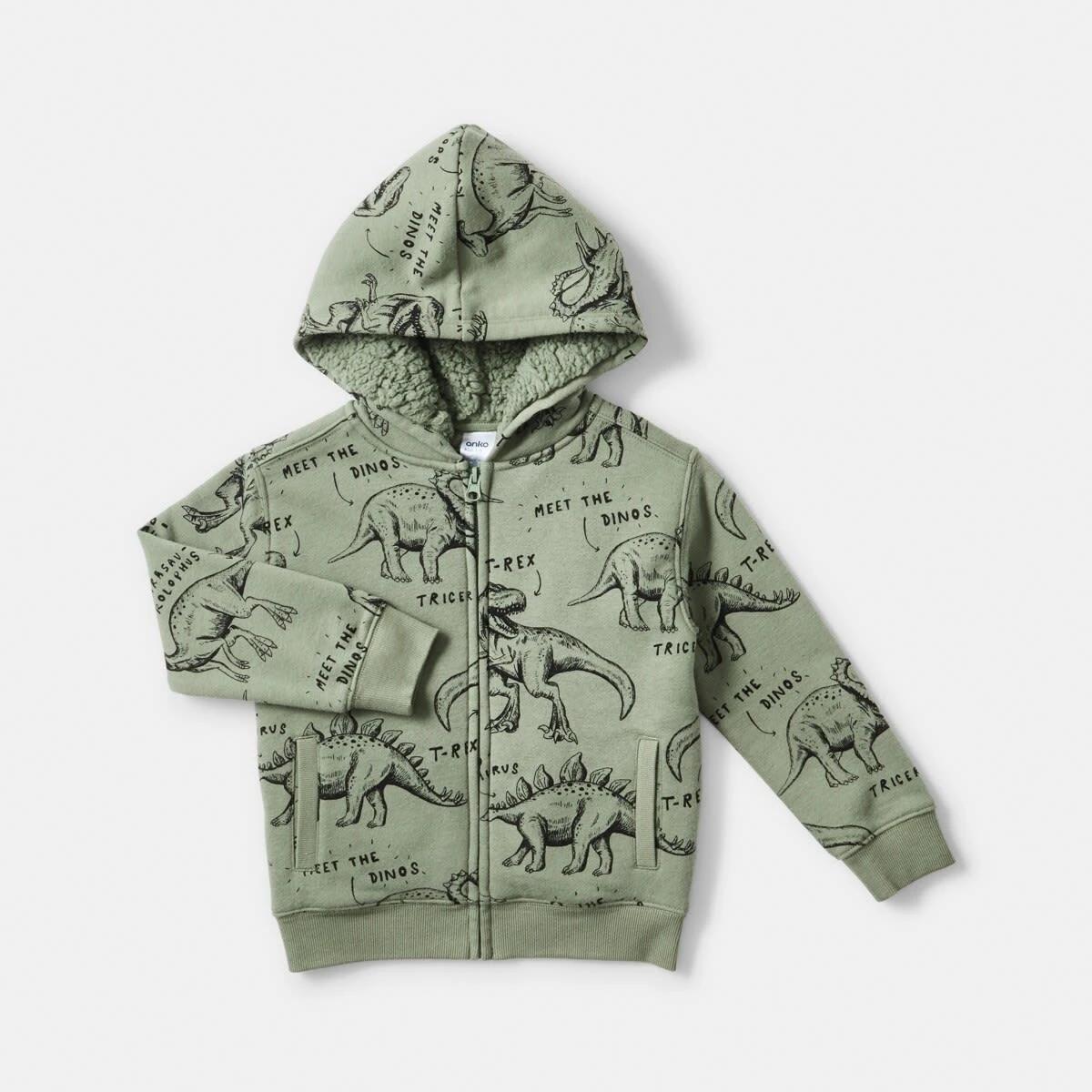 9 Sherpa Lined Hoodie Grn Dino, 9 of 10