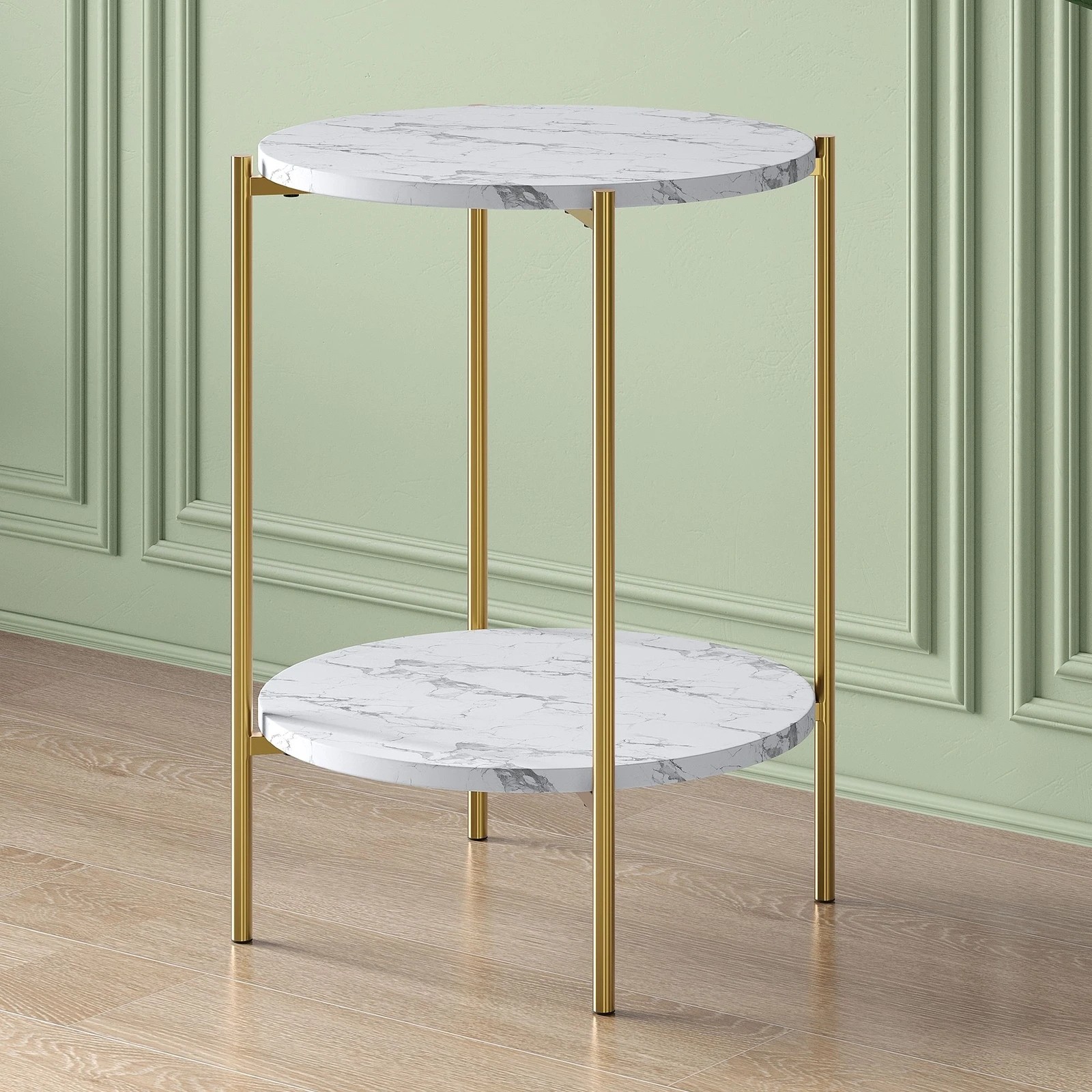 5 Alfordson Side Table Bedside Table Sofa End Nightstand Marble Shelf - Gold, 5 of 7