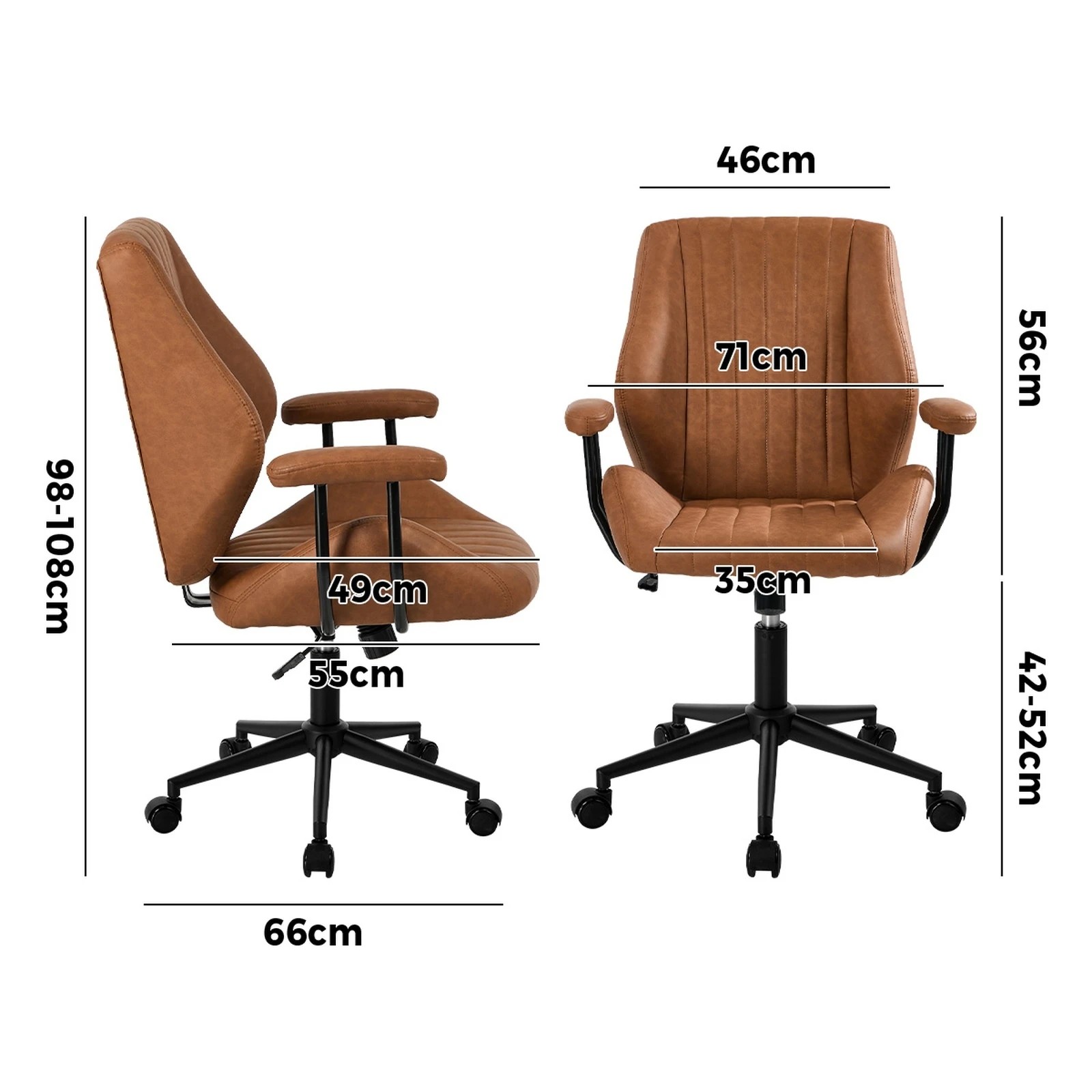 2 Oikiture Office Chair Mid Back Swivel Gaming Desk Chair with Padded Arms - Brown, 2 of 5