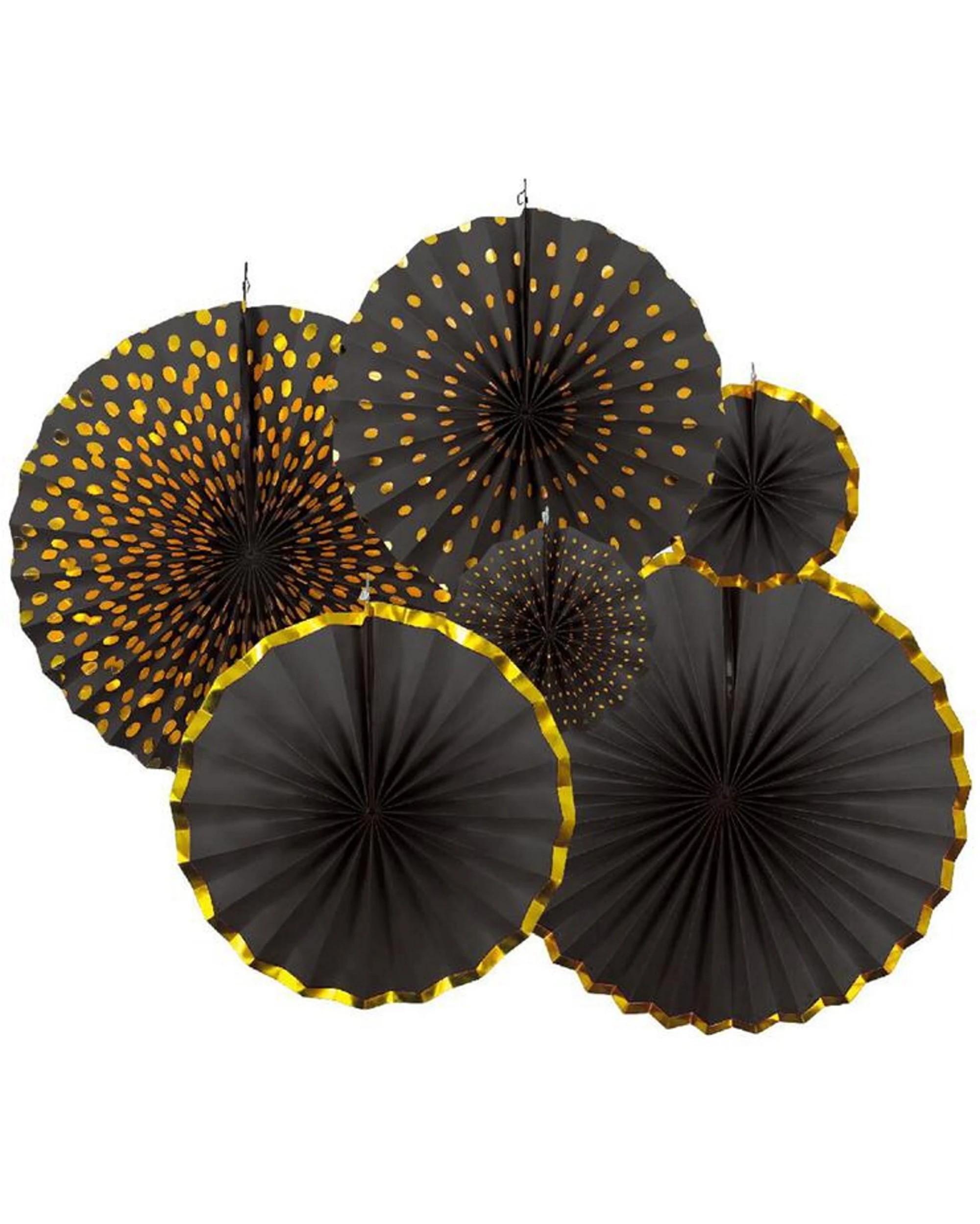 1 Partyrama Black and Gold Paper Fan Decorations Pack of 6 - Black and Gold, 1 of 1