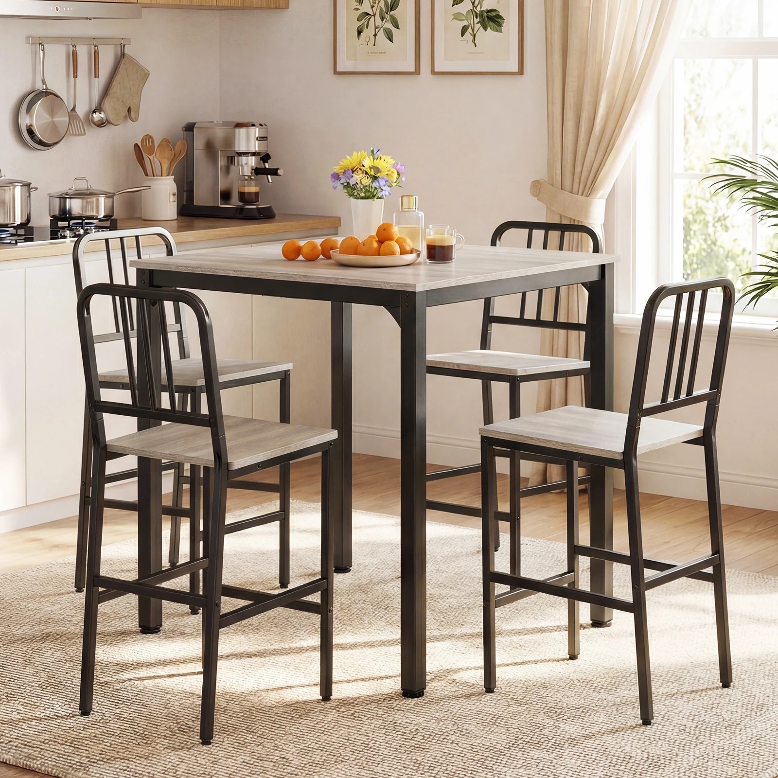 3 Costway 5PCS Counter Height Dining Table Set Dining Table Set Kitchen Bar Table & Chairs Set - Grey, 3 of 4