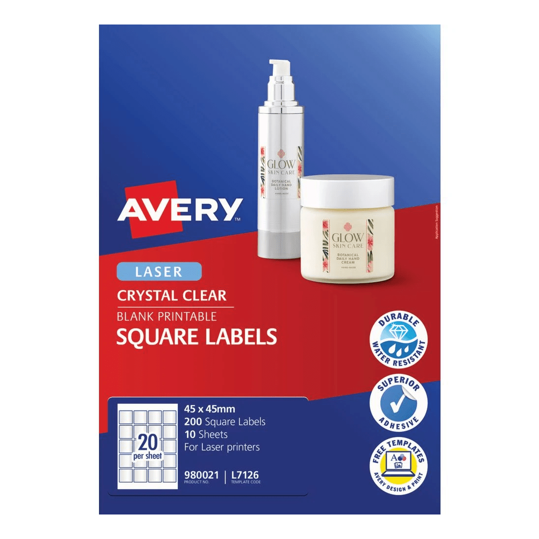 2 Avery 20UP Laser Crystal Clear Square 45mm Labels 10 Sheets, 2 of 4