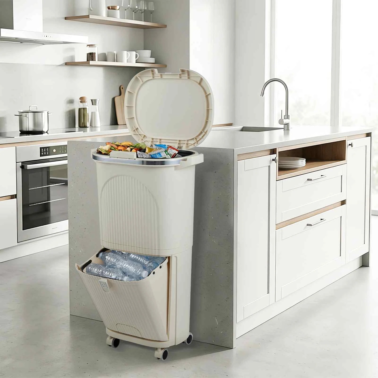 3 Costway 38L Kitchen Trash Can 2-Layer Sorting Rubbish Bin, 3 of 3