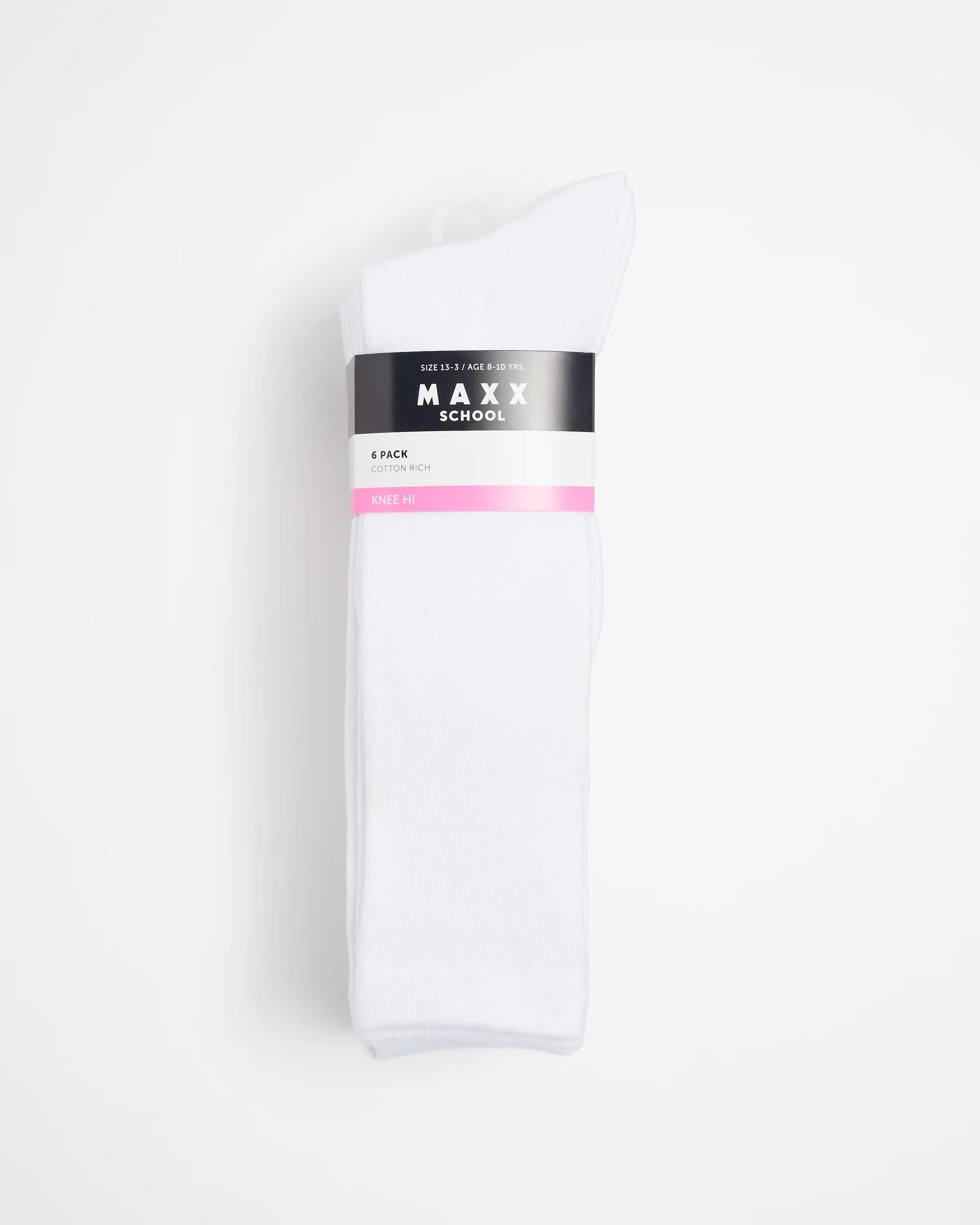 3 Kids School Knee High Socks 6 Pack - Maxx WHITE, 3 of 3
