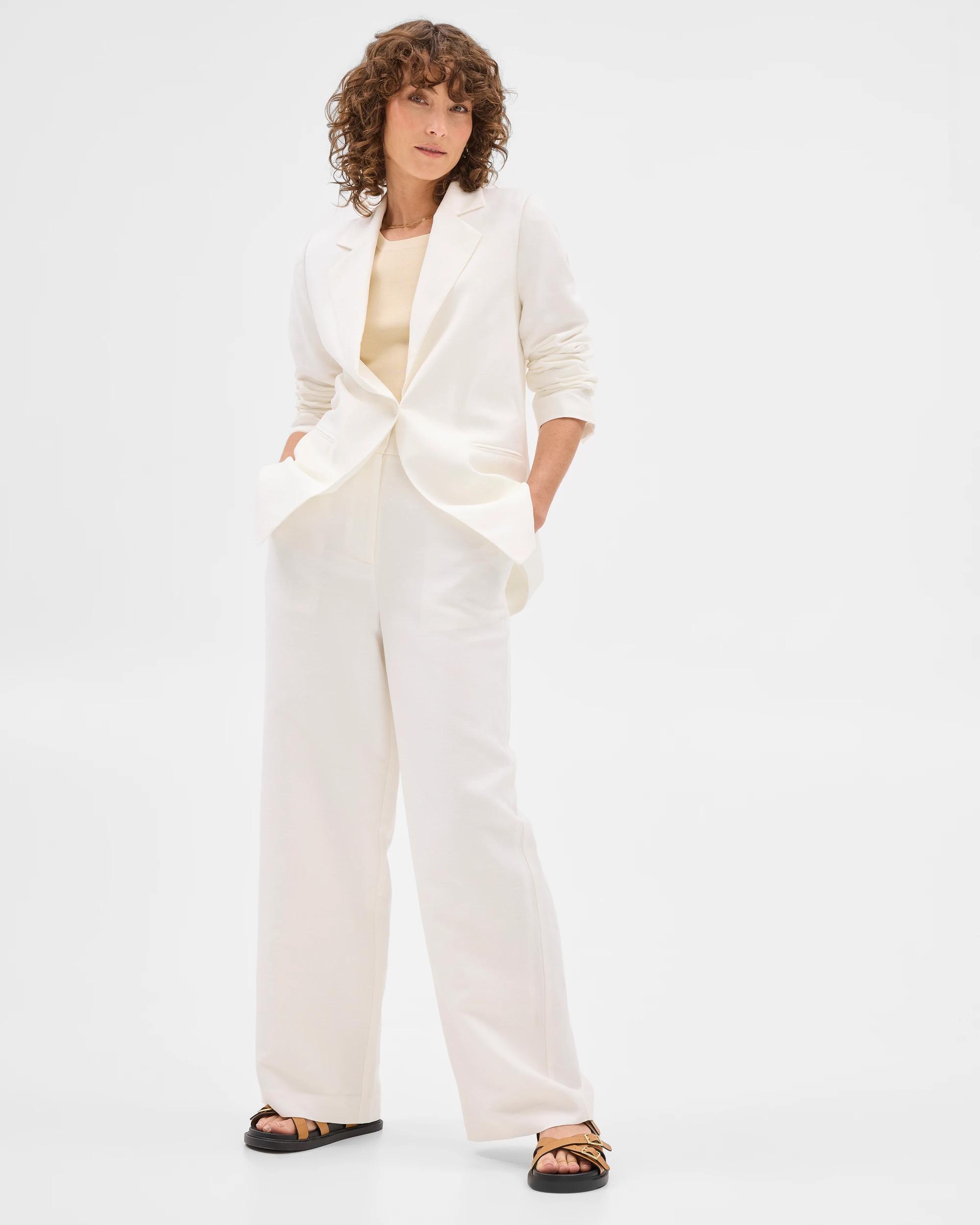 2 Linen Blend Single Breasted Blazer - Preview CLOUD DANCER, 2 of 8