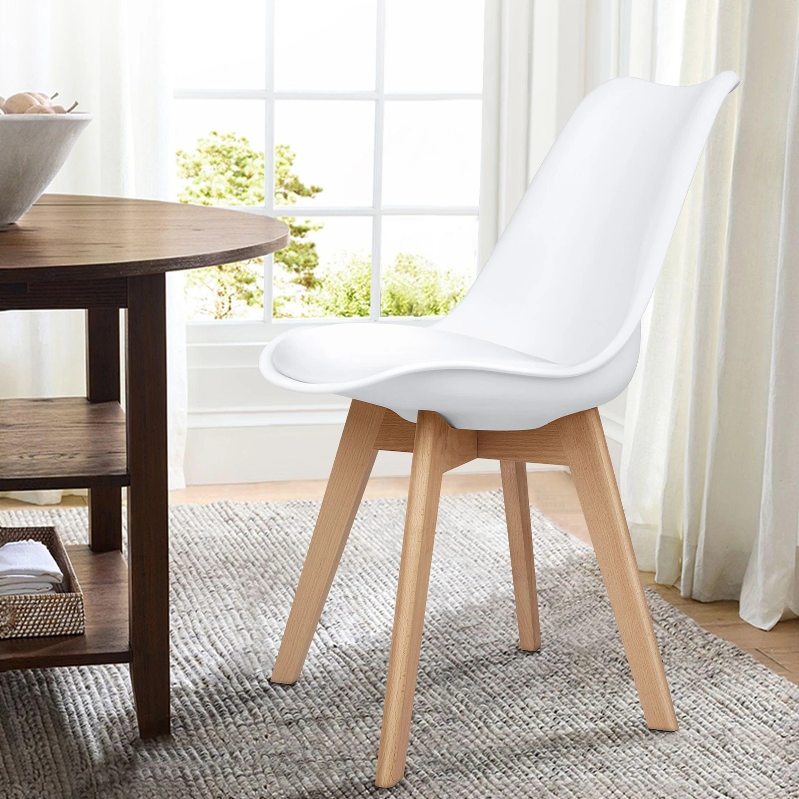 2 Alfordson 4x Dining Chairs Padding Retro PU Leather Kitchen Lounge Wooden - White, 2 of 10