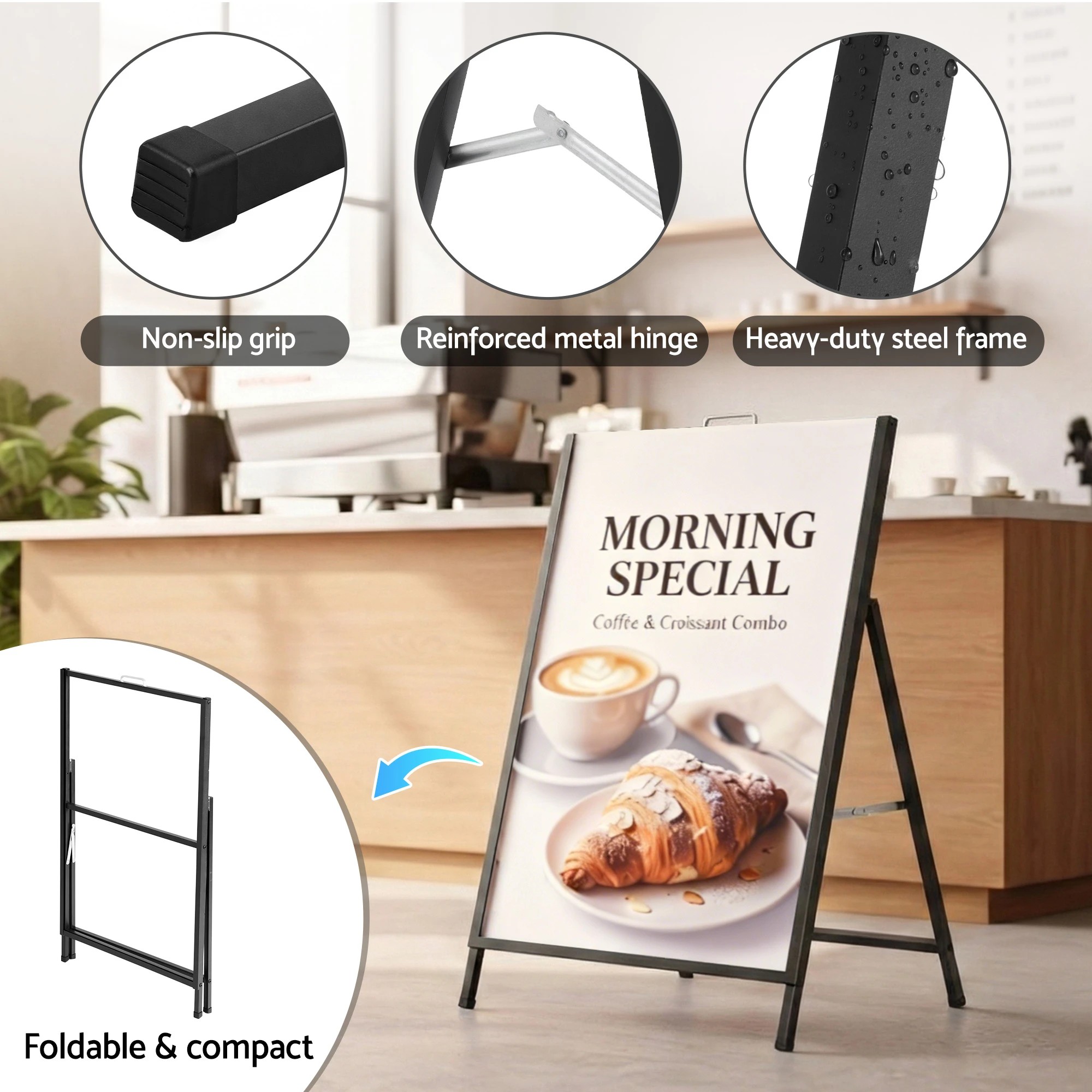 6 A1 Frame Sign Stand Single Sided Poster Display Board Outdoor Advertising 60x90cm - Black, 6 of 7