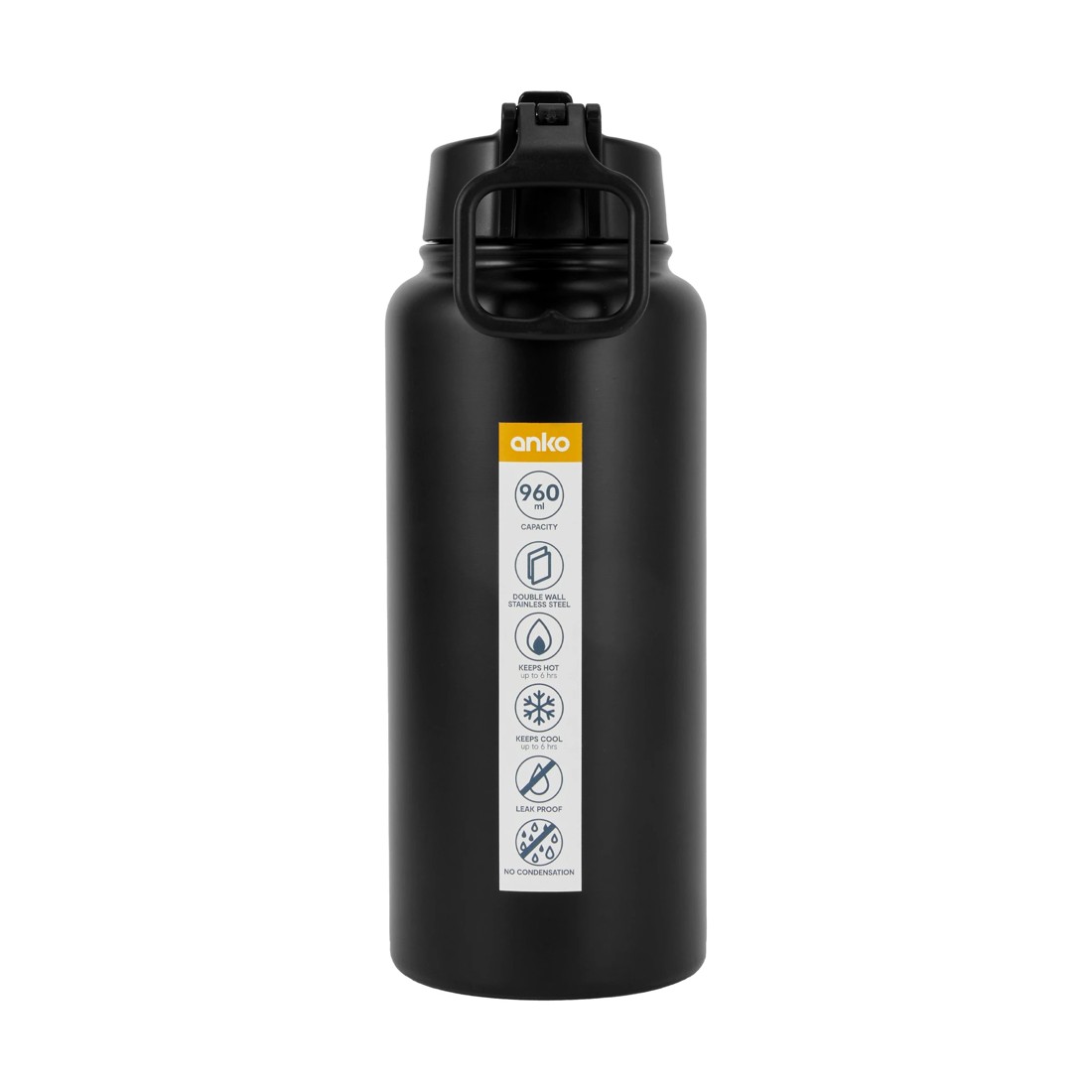 4 960ml Black Double Wall Insulated Cylinder Drink Bottle, 4 of 4