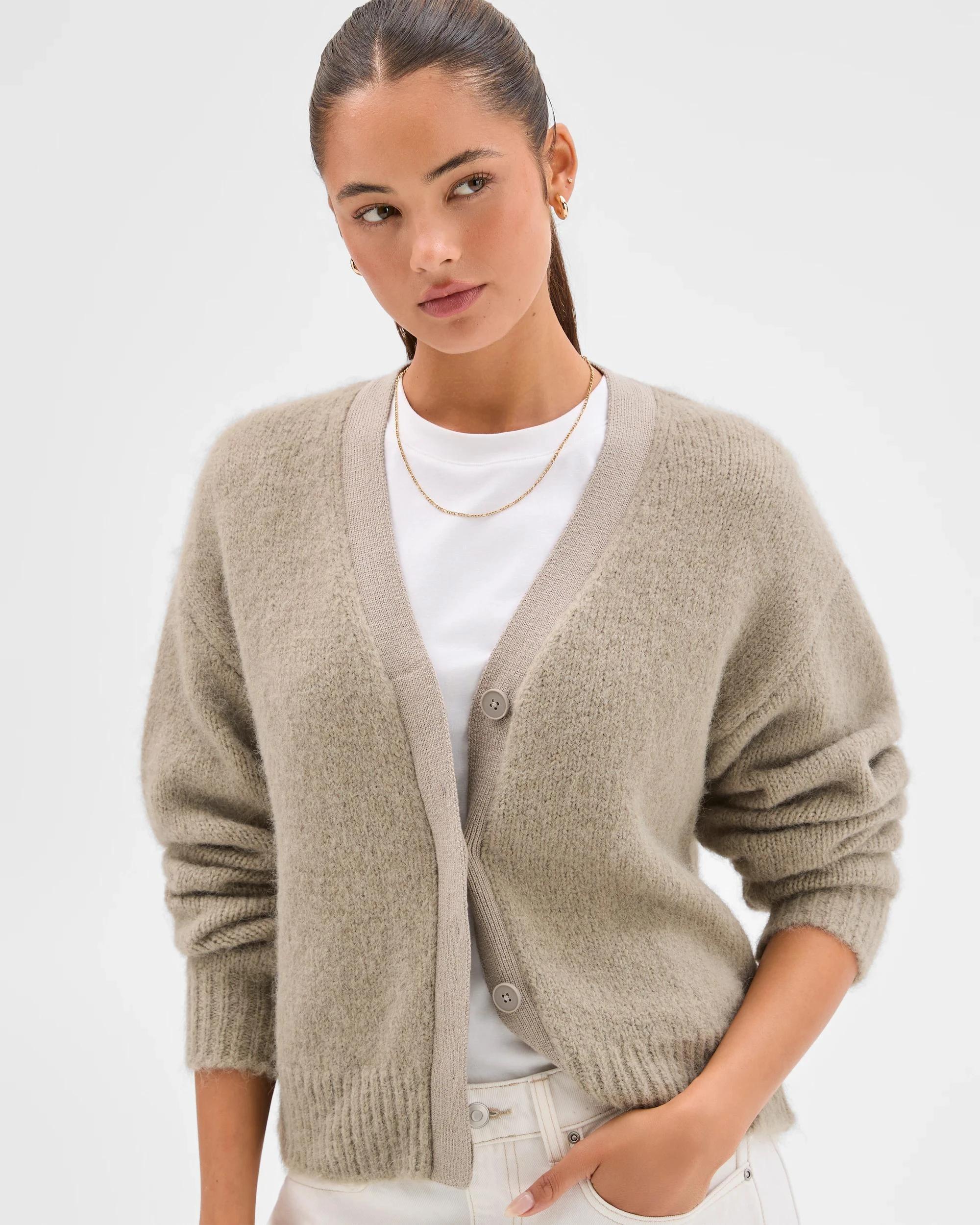 4 Lily Loves Contrast Bind Cardigan CHAMOIS TAN, 4 of 7