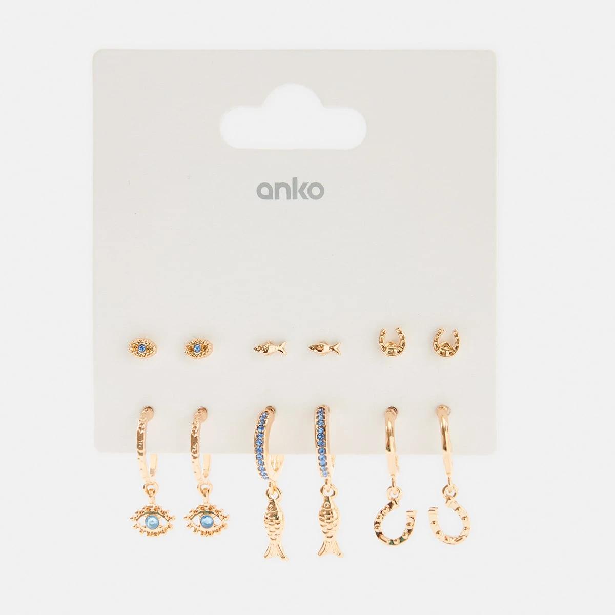 5 6 Pack Lucky Fish Earrings - Blue and Gold Tone Gold, 5 of 5