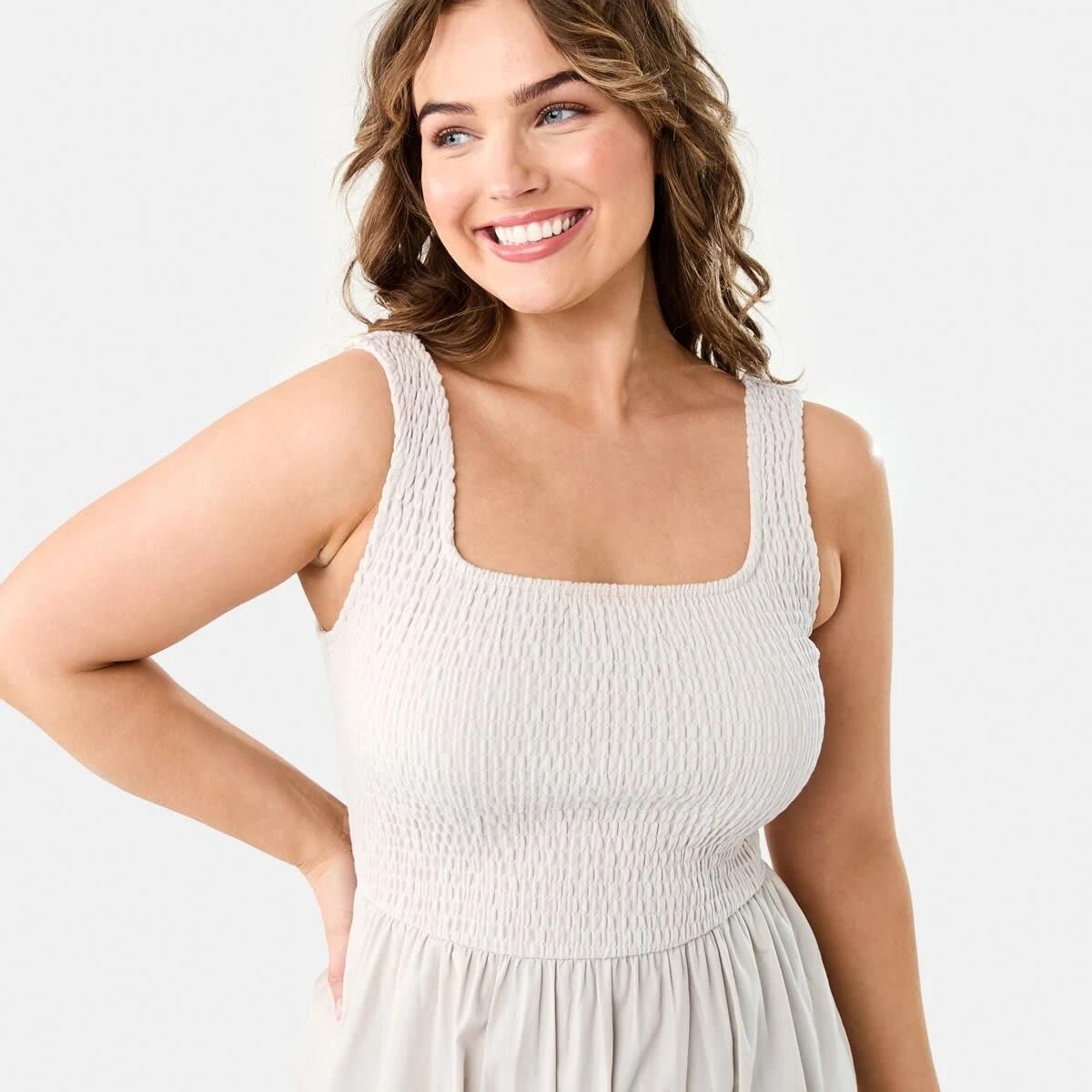 5 Sleeveless Shirred Knit Woven Midi Dress NATURAL BEIGE, 5 of 10