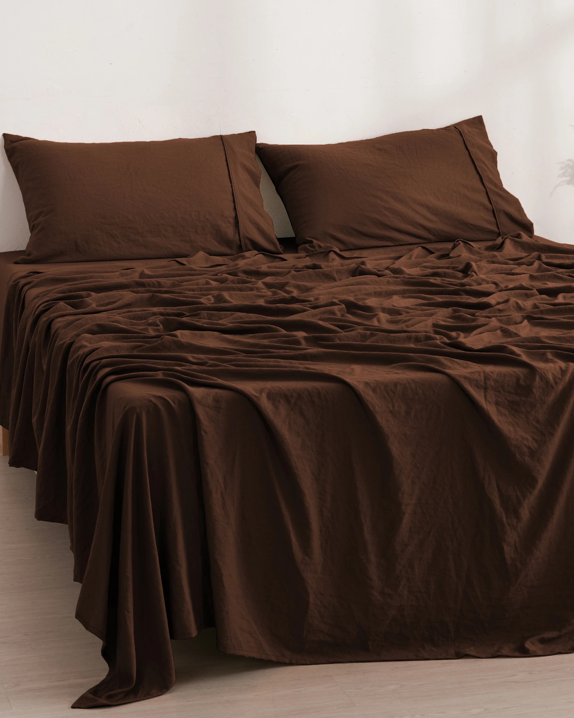 8 Dreamaker Superfine Washed Microfibre Sheet Set - Double Bed - Chocolate, 8 of 10