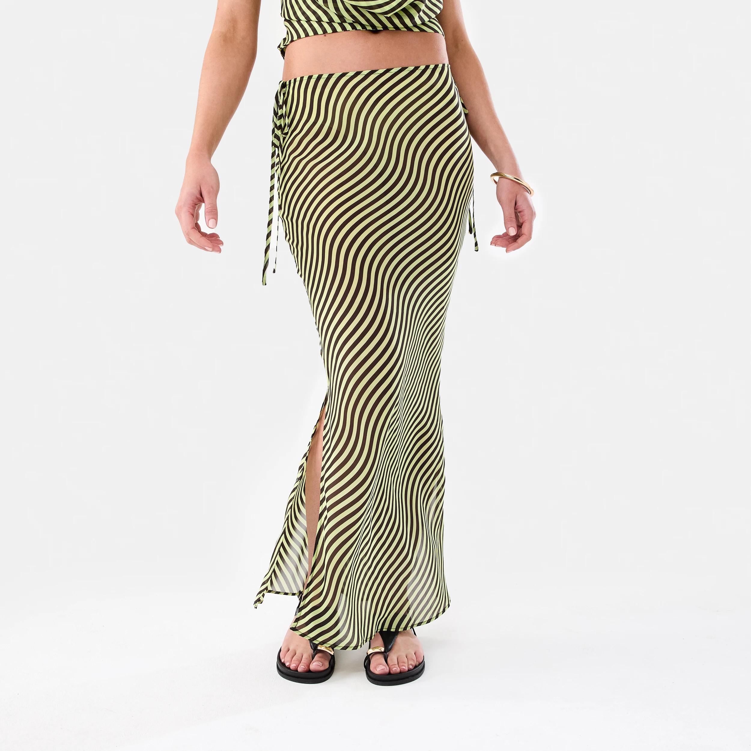 1 Print Tie Side Maxi Skirt Lime Wave, 1 of 6