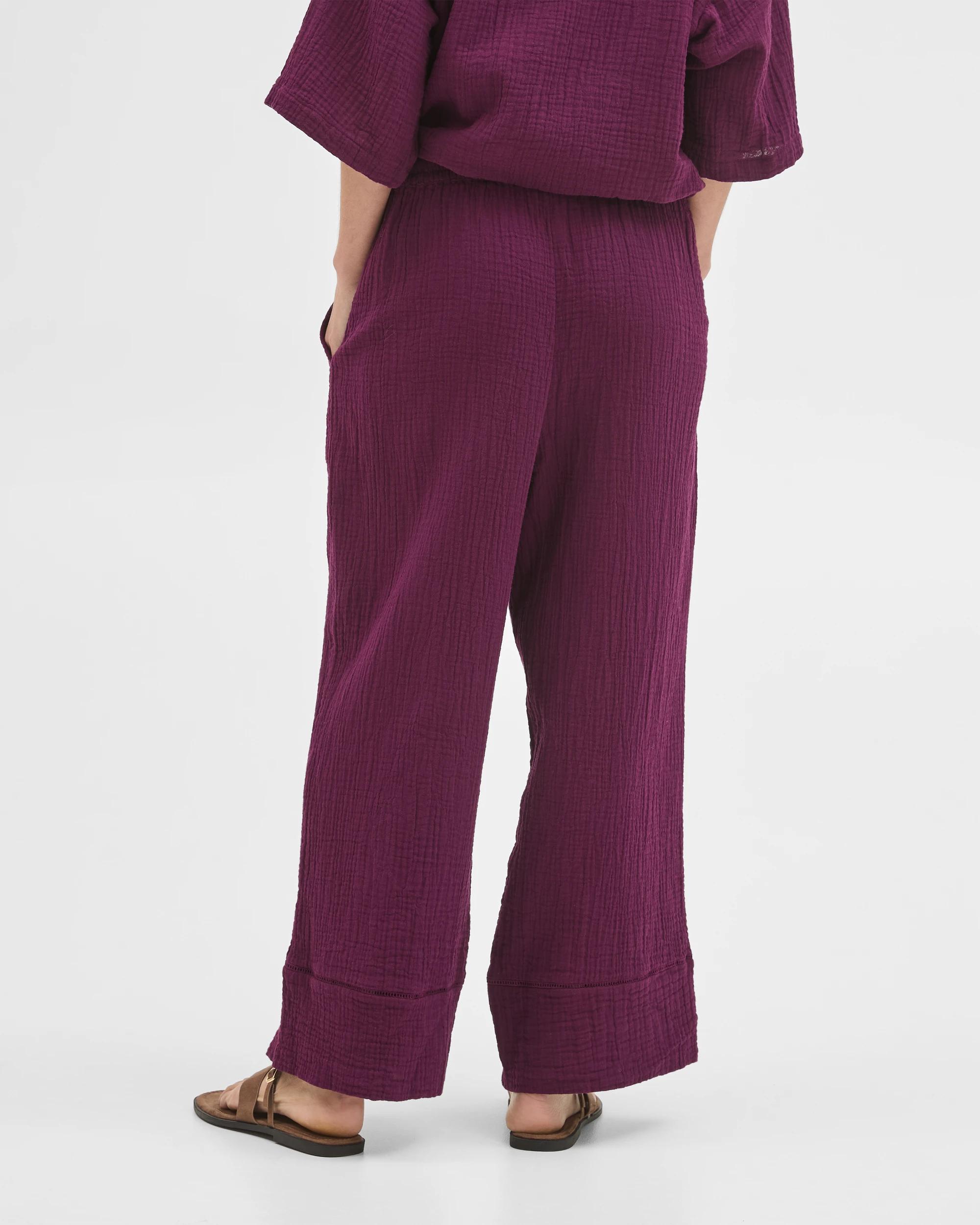 6 Target Woman Australian Cotton Resort Woven Trim Detail Pants DEEP PLUM, 6 of 6