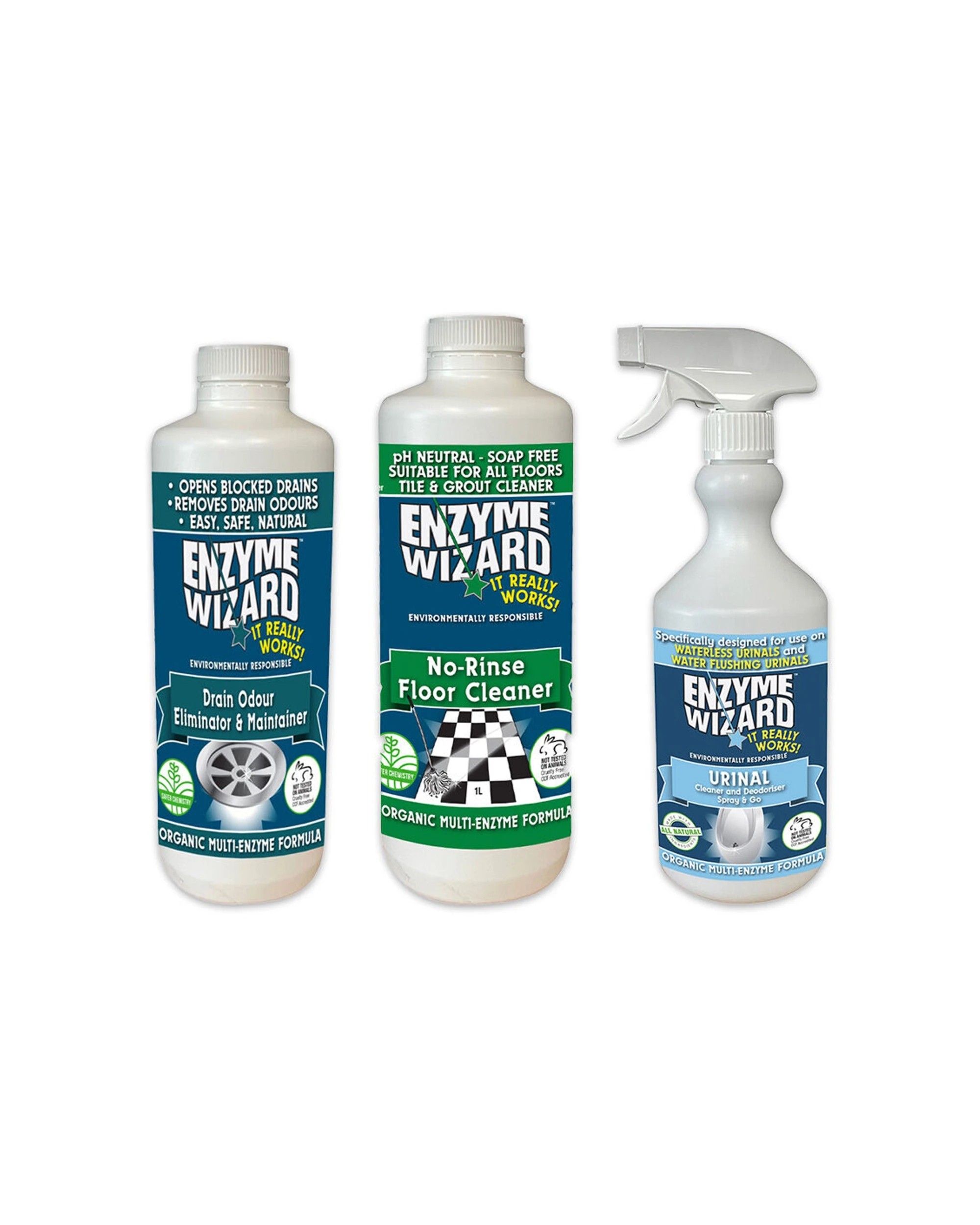 1 Enzyme Wizard 3PC Commercial Toilets Pack Drain Odour Floor Urinal Cleaner Set - Clear, 1 of 4