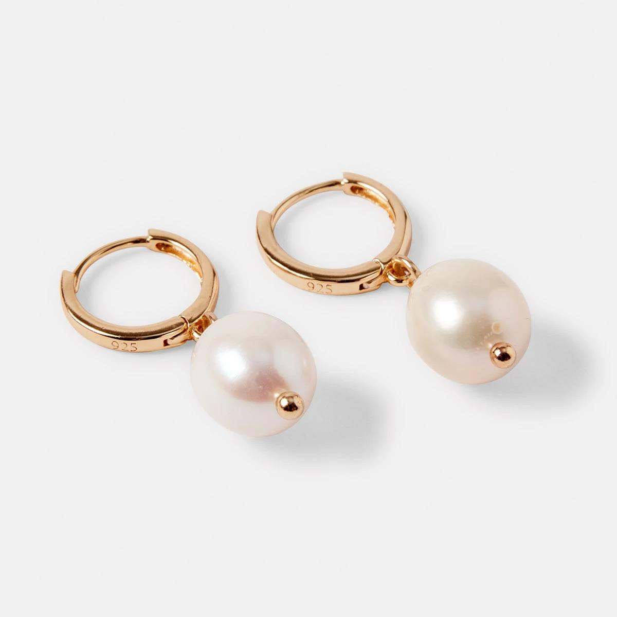 2 Sterling Silver Pearl Drop Earrings Gold, 2 of 5