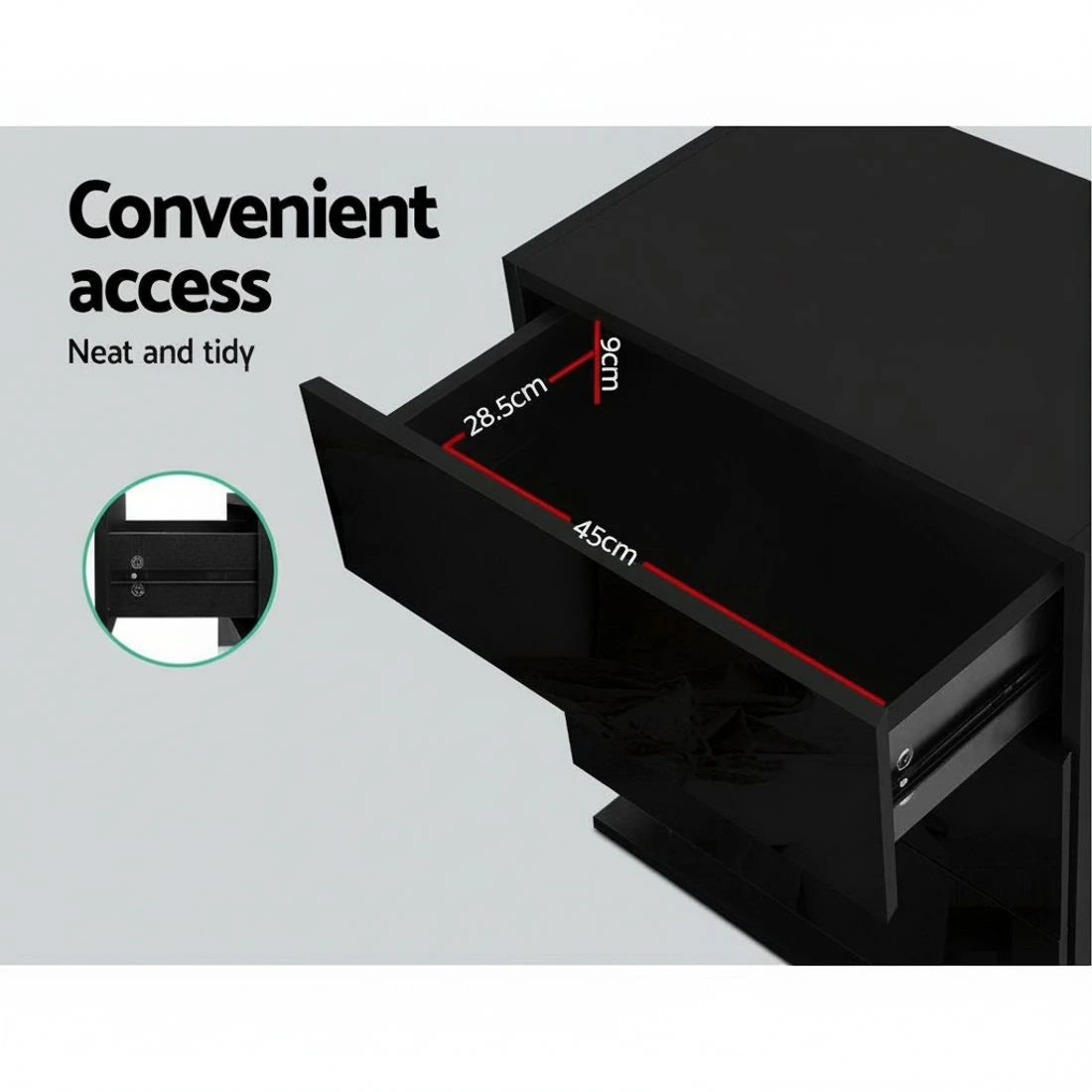 6 Artiss Bedside Table LED 3 Drawers - Black, 6 of 6