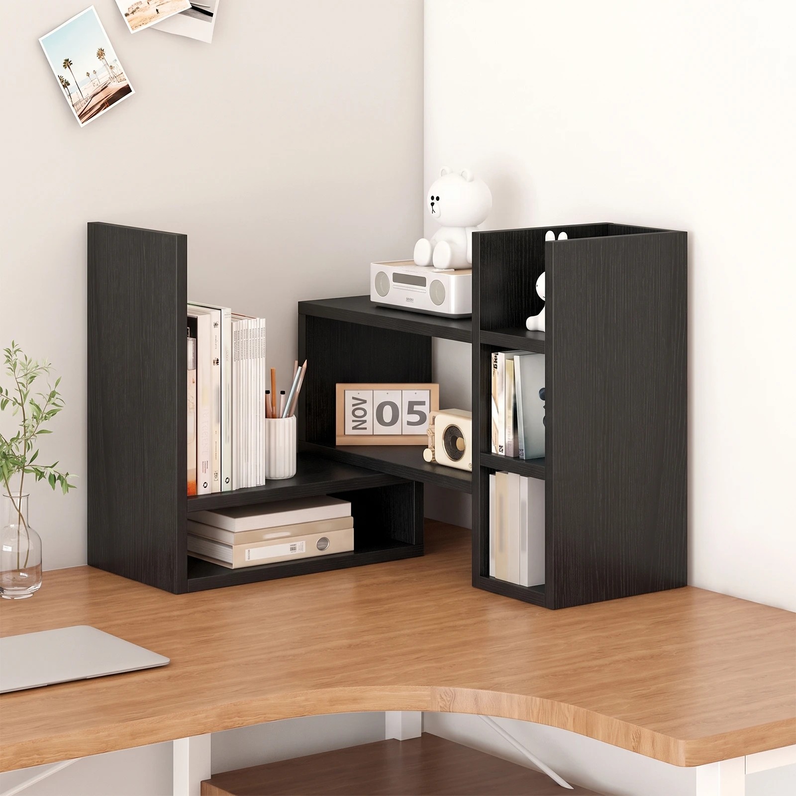 4 Advwin Adjustable Desktop Bookshelf Organizer with Storage Space Office Desk Bookcase - Black, 4 of 7