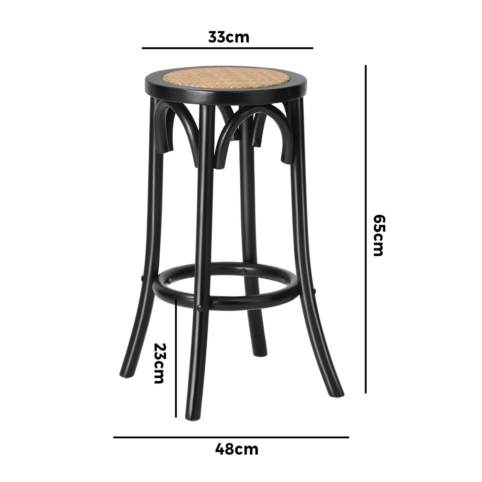 10 Oikiture 2x Bar Stools Kitchen Vintage Dining Chair Rattan Seat
 - Black, 10 of 10