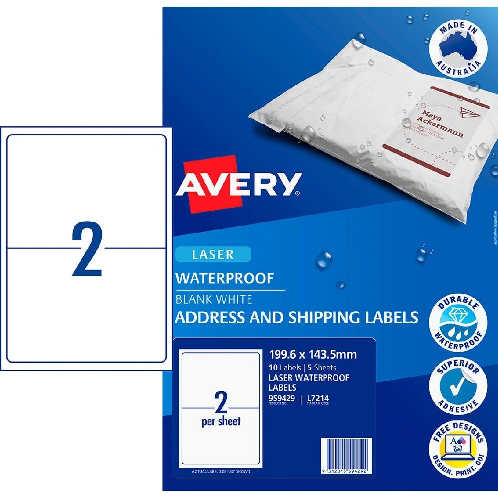 1 Avery 2UP Laser Waterproof Labels 5 Sheets, 1 of 6