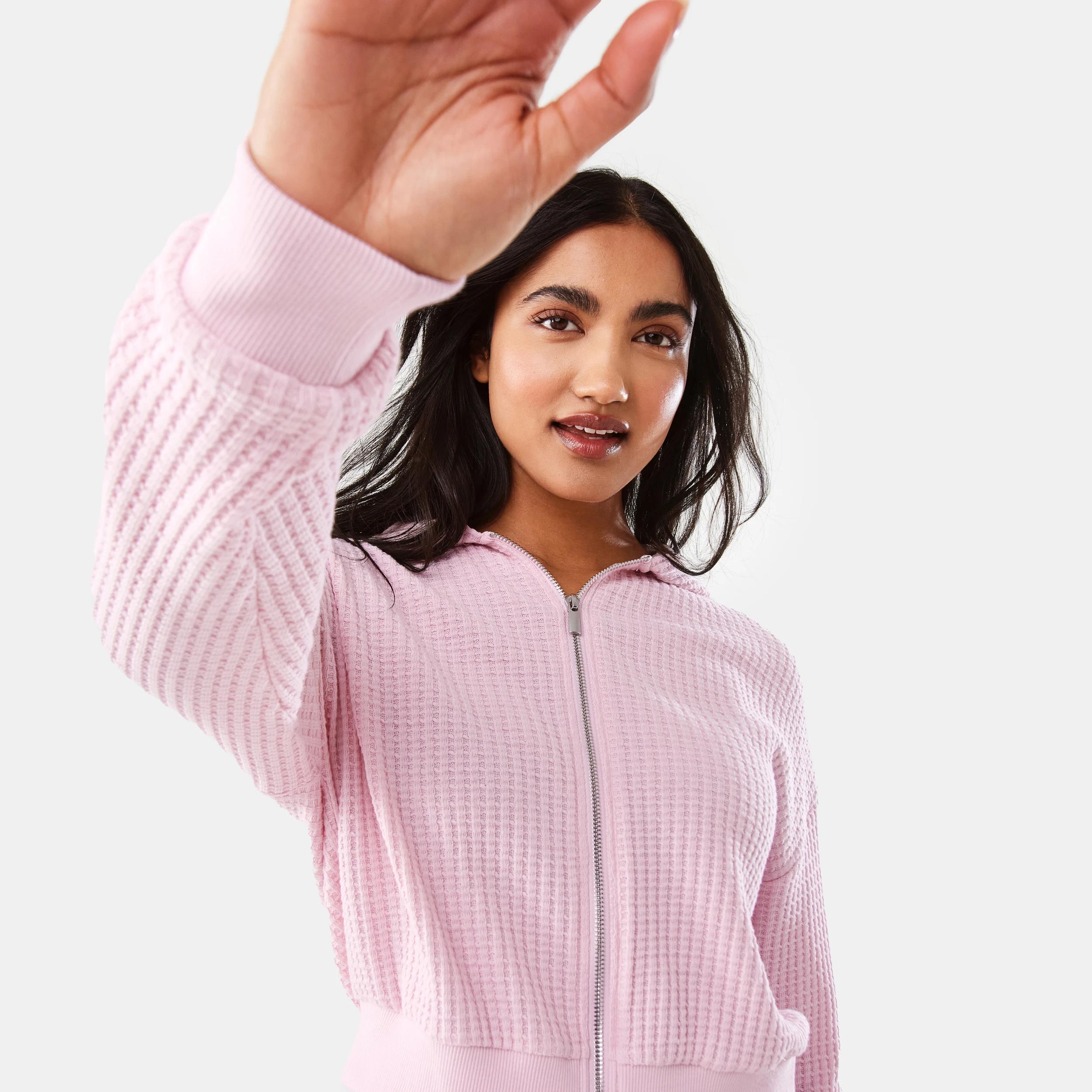 7 Waffle Cropped Hoodie Pink Blush, 7 of 9