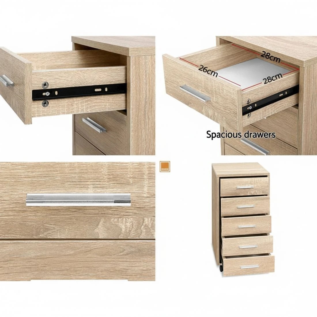 7 Artiss Filing Cabinet 5 Drawer Office Storage Organiser - Brown, 7 of 8