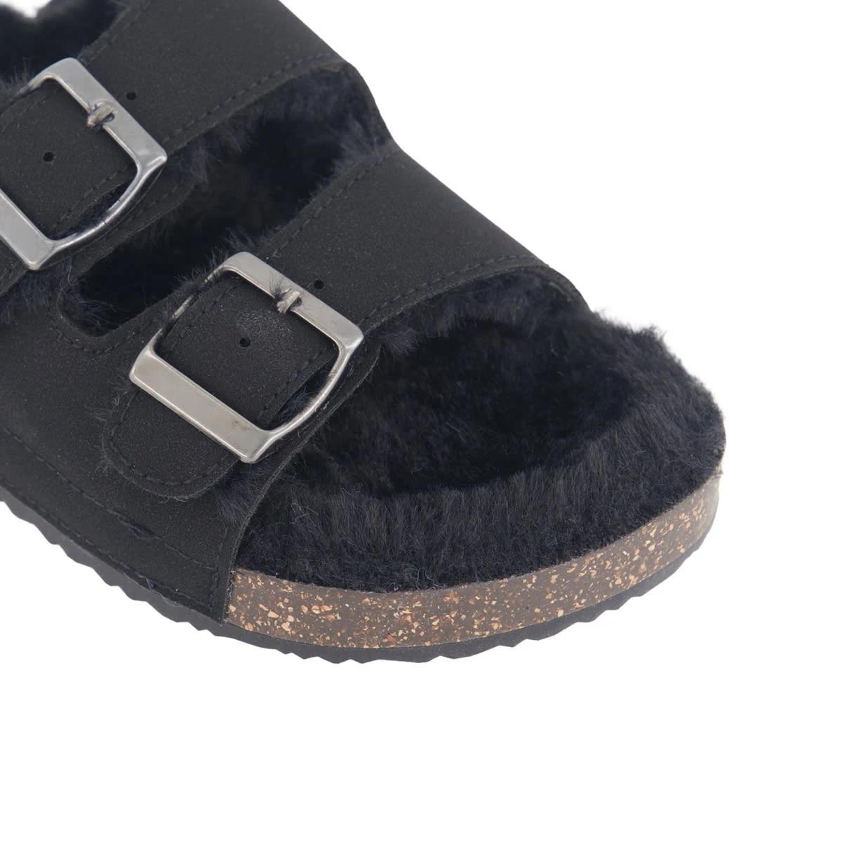 3 Lined Two Band Footbed Slides BLACK, 3 of 3