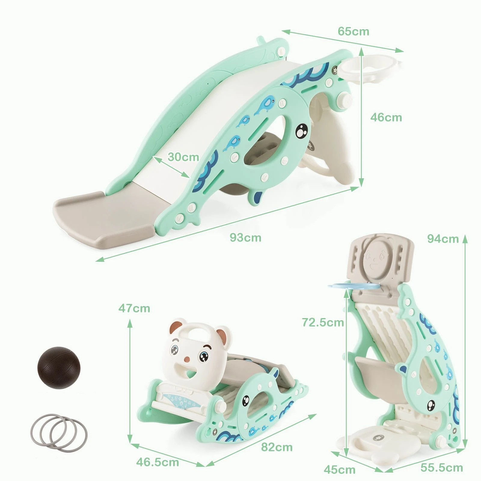 2 Costway 4-in-1 Slide Rocking Horse Outdoor Climber Green, 2 of 2