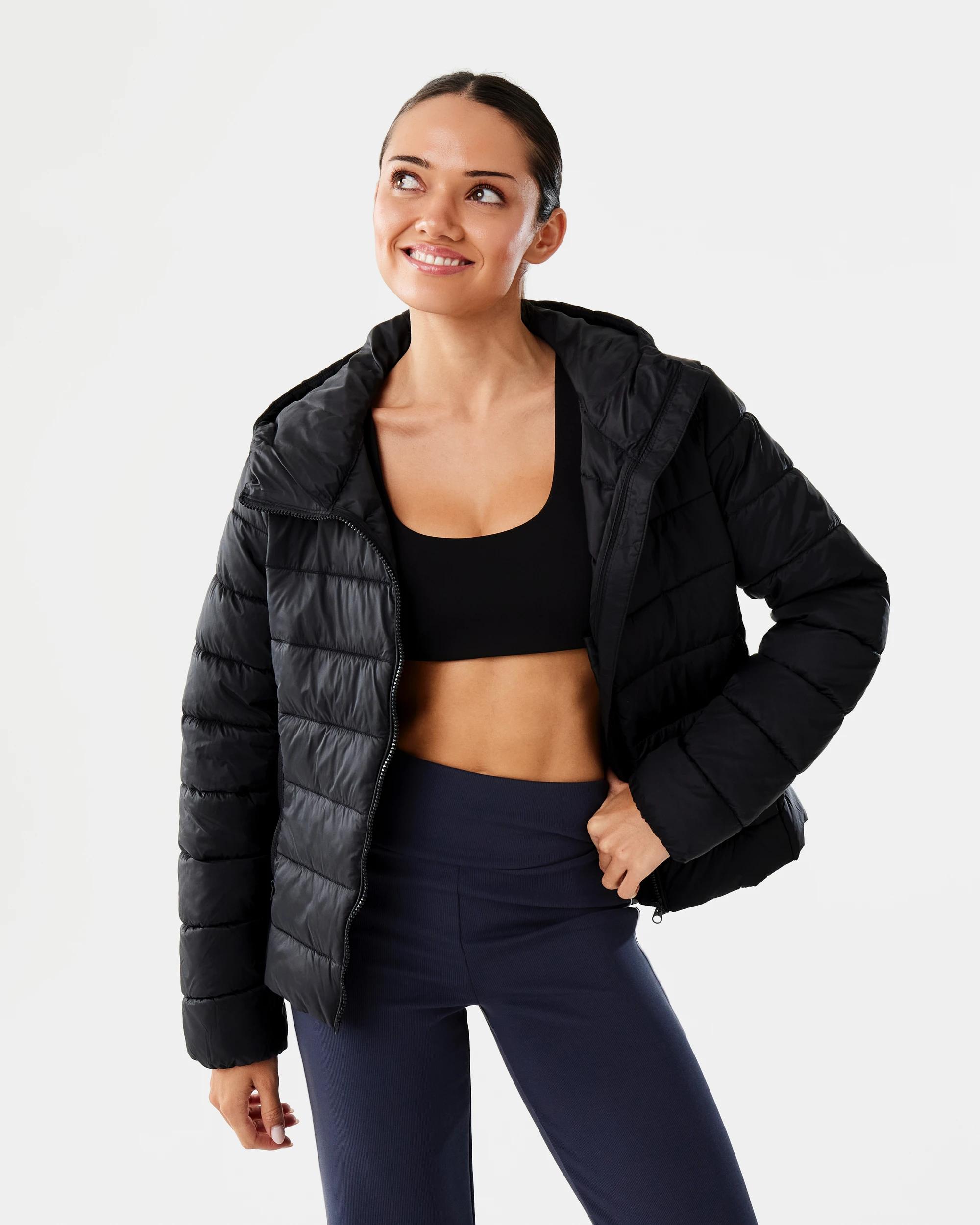1 Active Womens Packable Puffer Jacket Black, 1 of 9