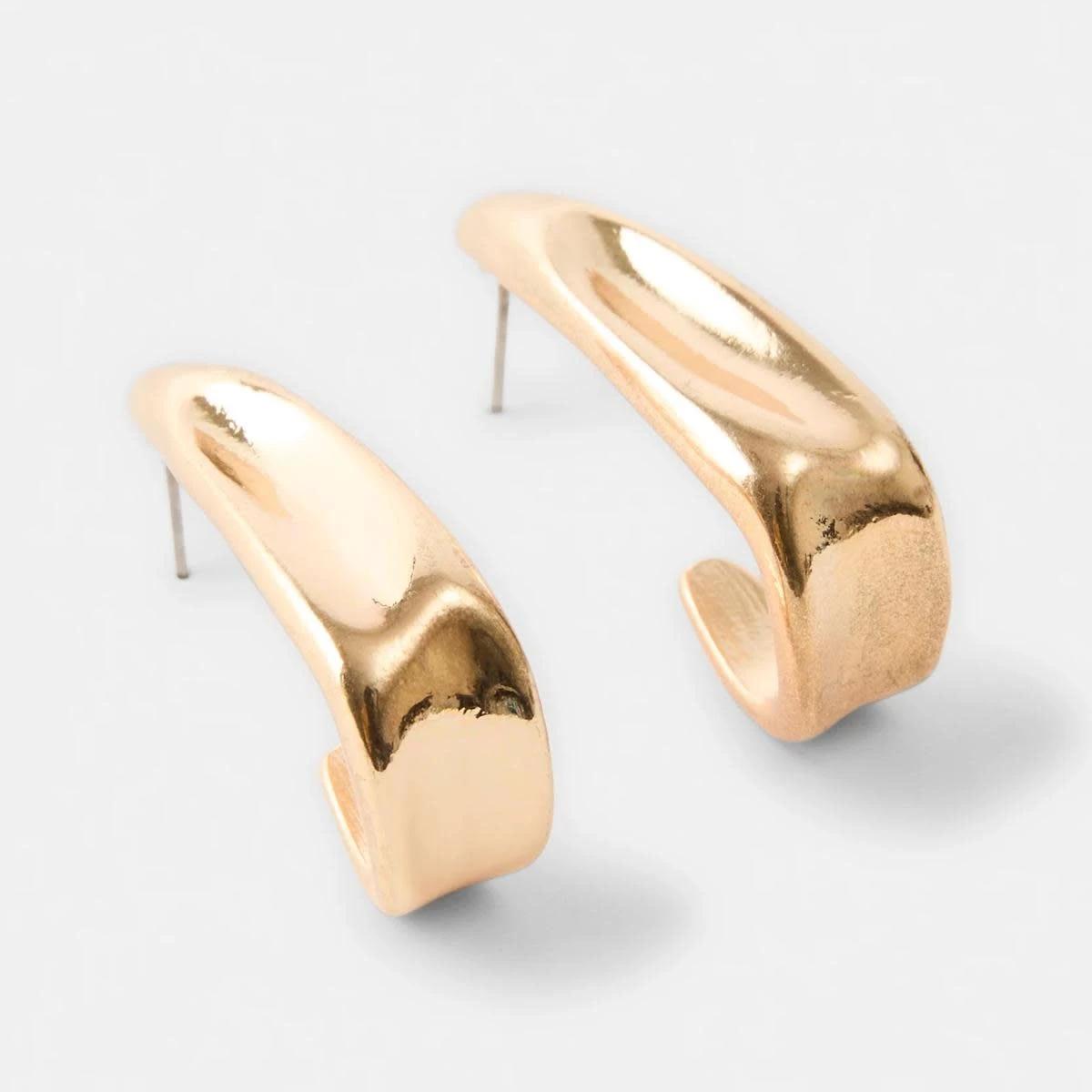 2 Molten Angular Hoop Earrings - Gold Tone Gold, 2 of 5