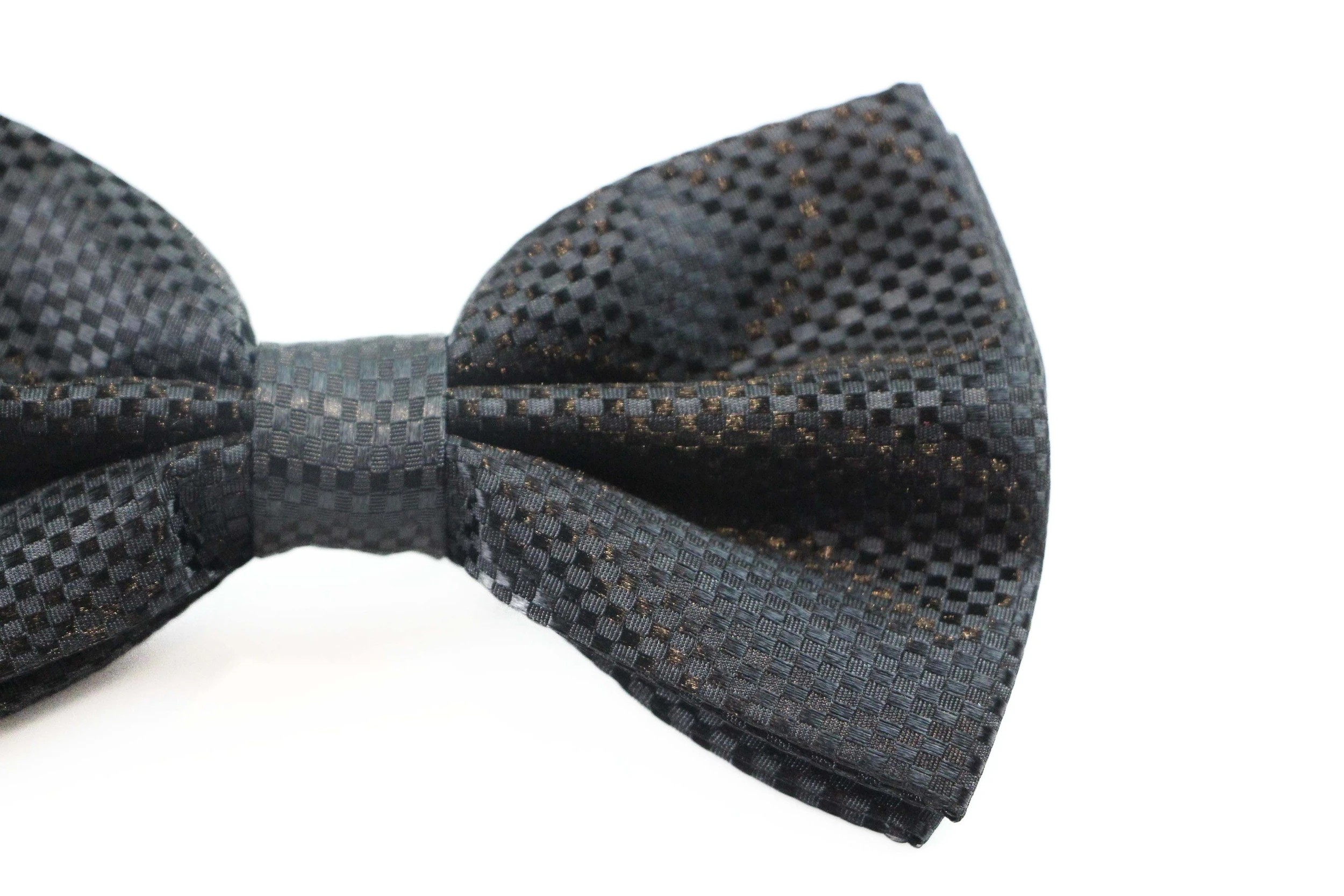 4 Zasel Mens Black Disco Shine Checkered Patterned Bow Tie - Black, 4 of 5
