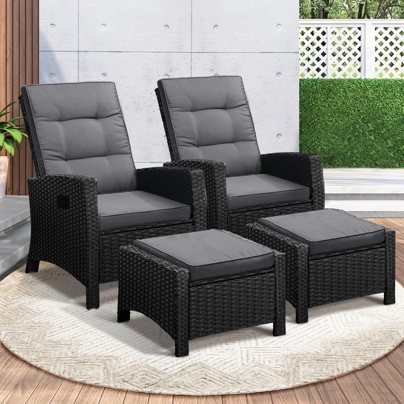 9 Livsip Recliner Chairs Sun Lounge Outdoor Patio Furniture Wicker Lounger 2x
 - Black, 9 of 9