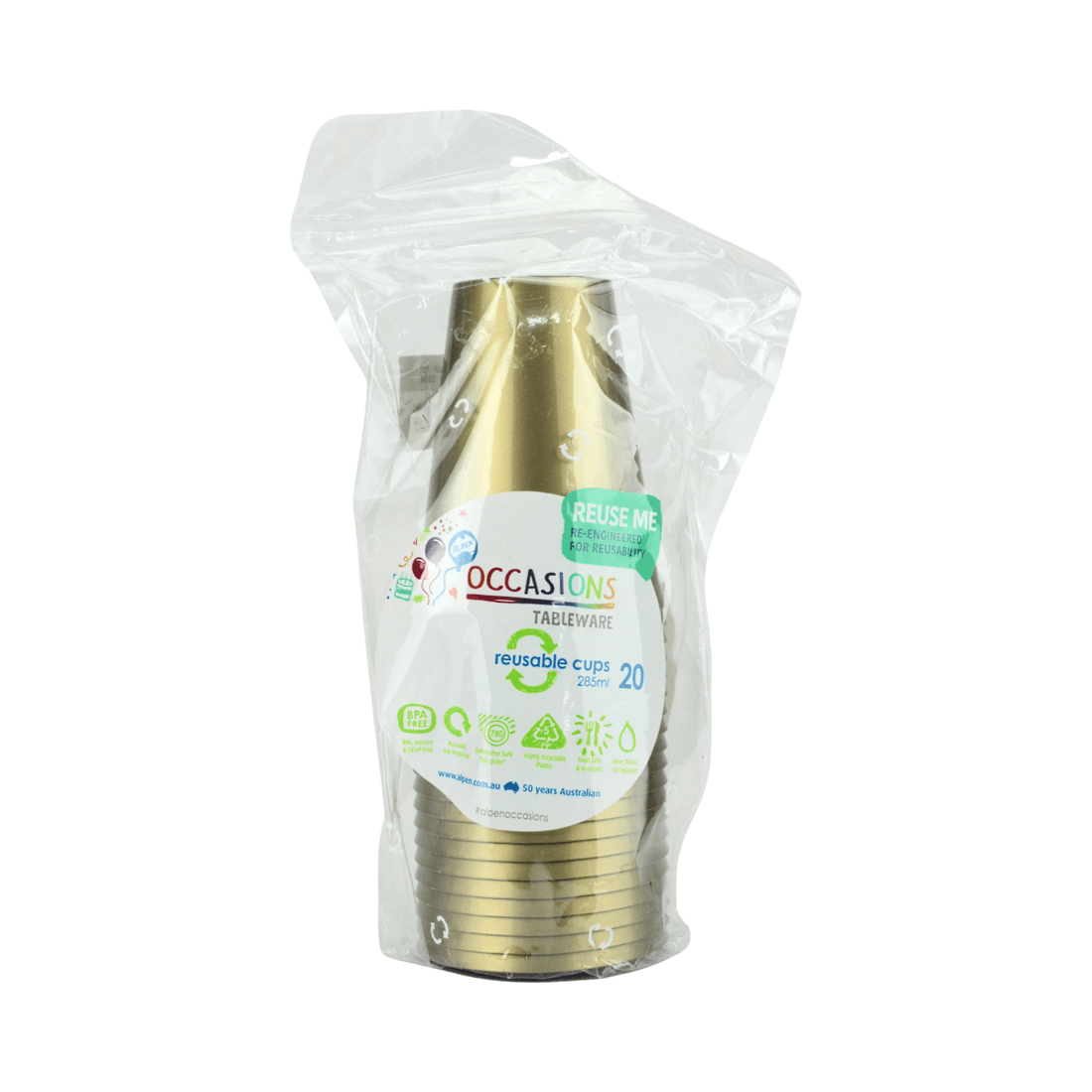 2 Alpen Reusable Cups 285ml Pack of 20 - Gold, 2 of 3