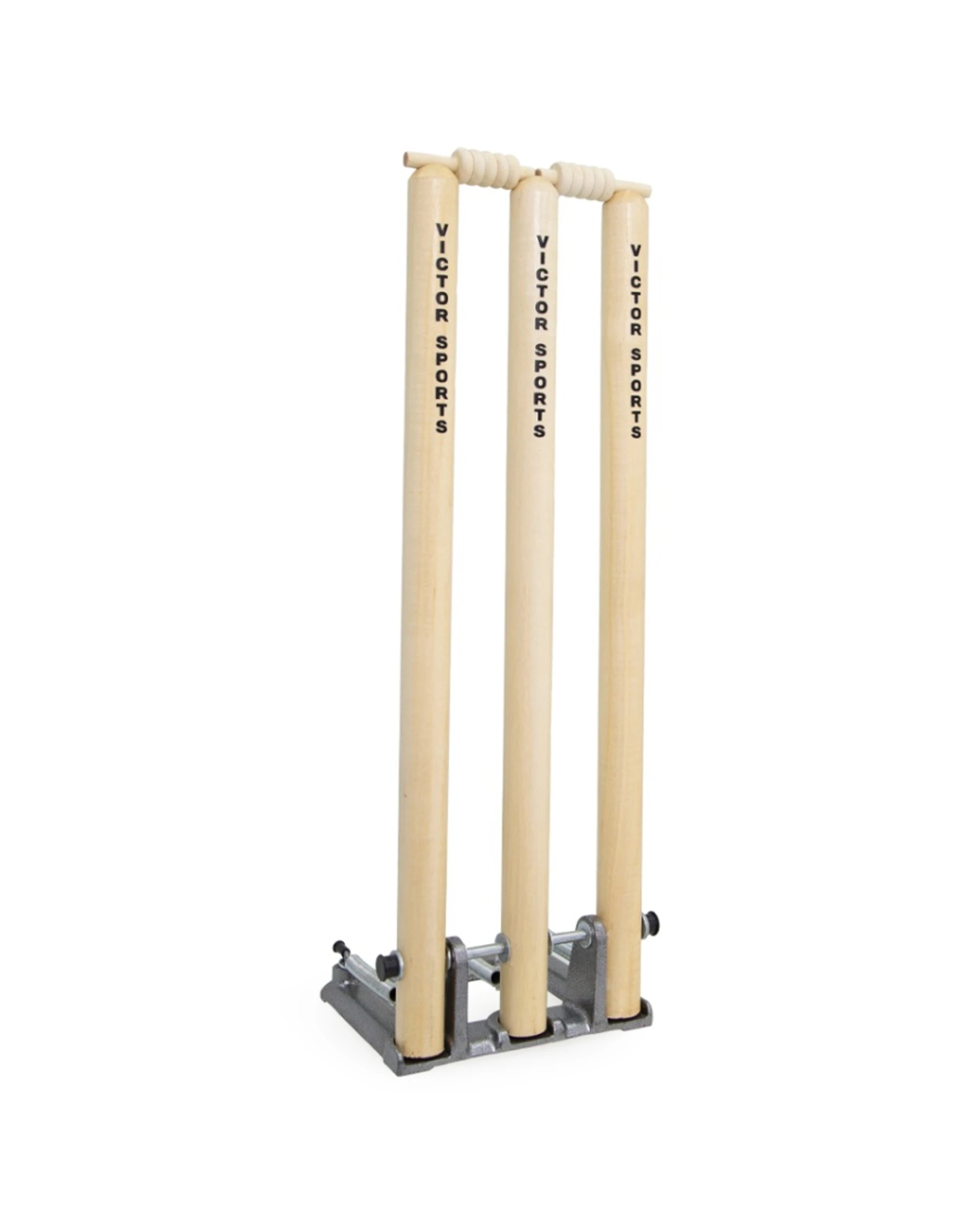 1 Victor Sports Cricket Stumps Wood Spring Loaded With Sturdy Metal Base - Natural, 1 of 5