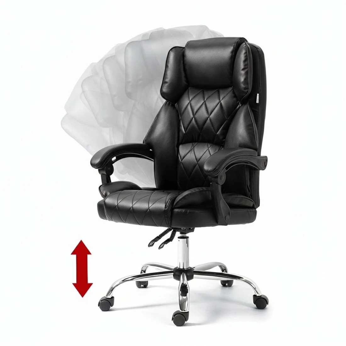 4 Artiss Executive Office Chair Leather Recliner - Black, 4 of 5