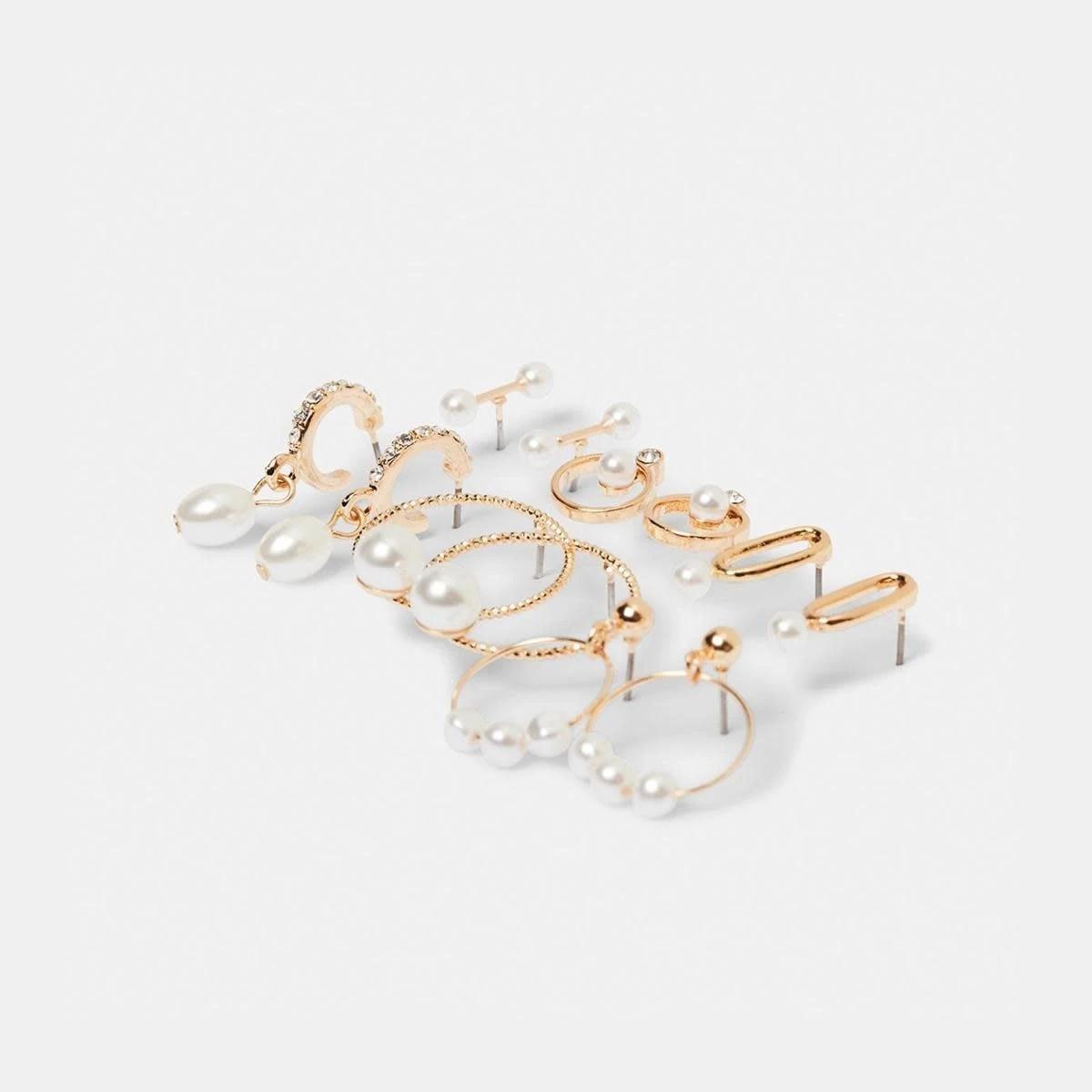 2 6 Pack Faux Pearl Hoop Earrings - Gold Tone Pearl, 2 of 5